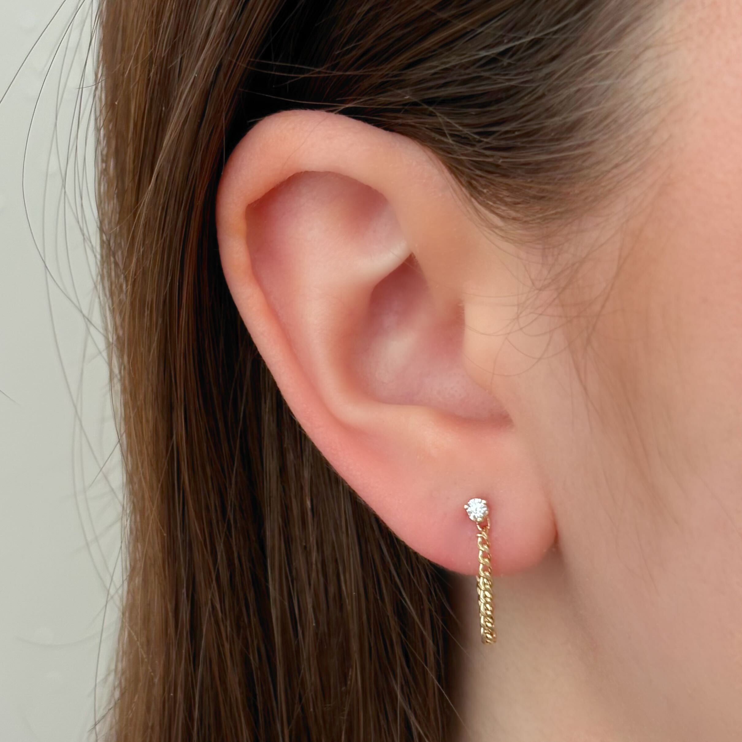 Petite Diamond Stud Earring with Curb Chain