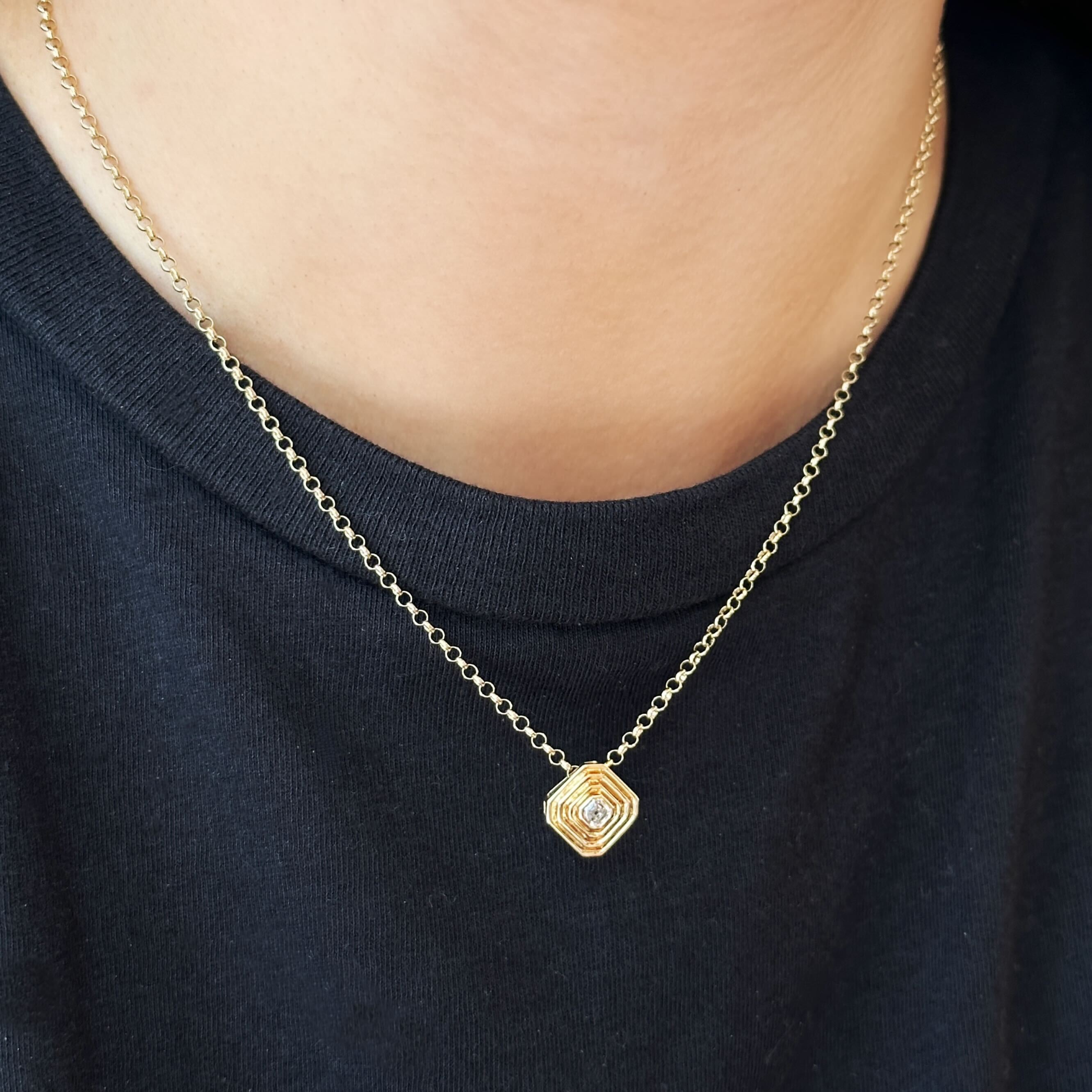 Gold and Diamond Asscher Pendant