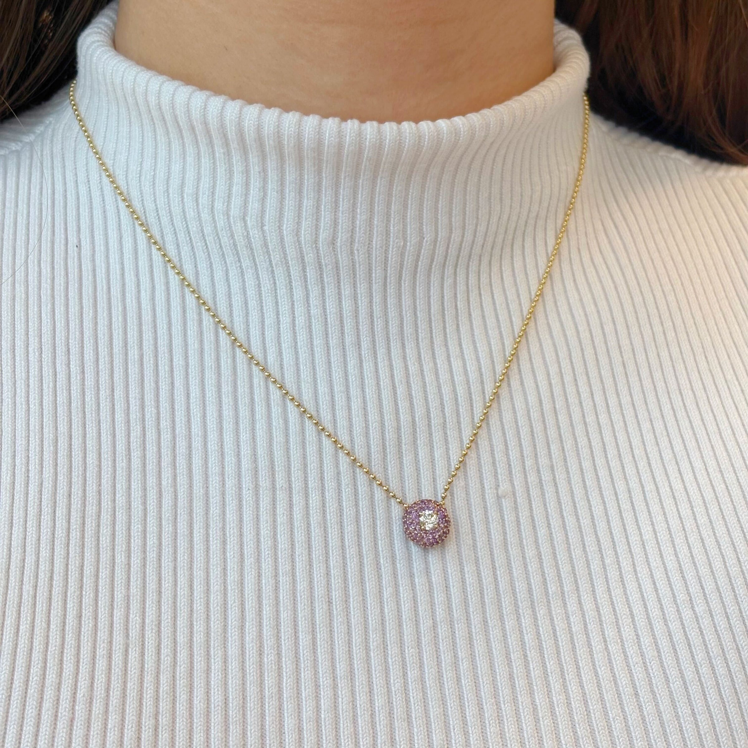 Vault Sale: Purple Amethyst Donut Pendant with Diamond Center in Yellow Gold