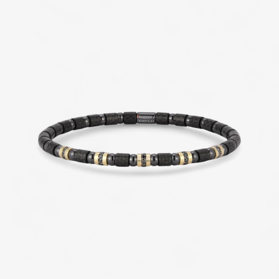 Men's Stretch Carbon Fiber Bracelet with Five Row of Black Diamonds
