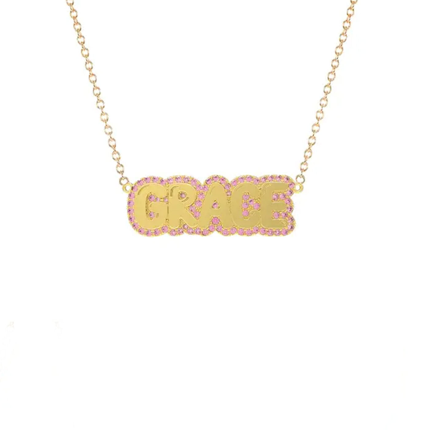 Vault Sale: Large Bubble Necklace with Pink Sapphire Outline "GRACE"