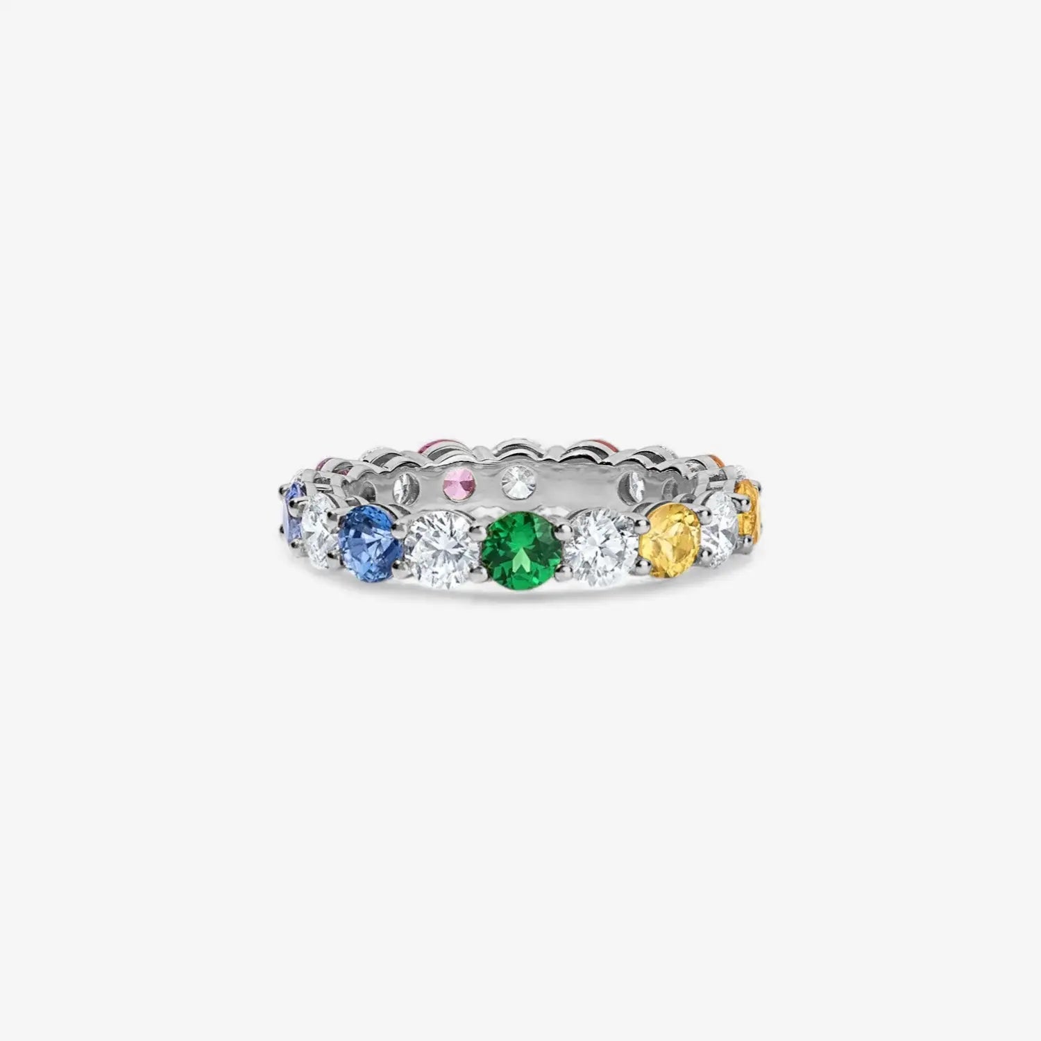 Signature Rainbow Sapphire and Diamond Eternity Band 14K White Gold
