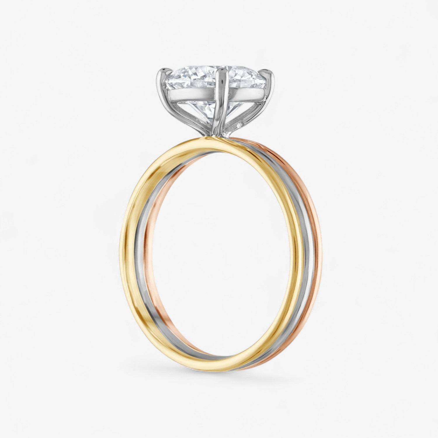 Round Diamond Tricolor Engagement Ring