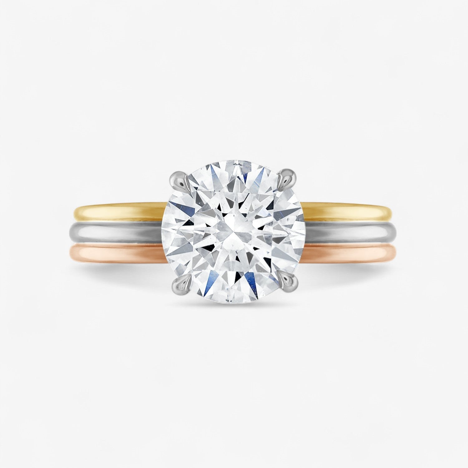 Round Diamond Tricolor Engagement Ring