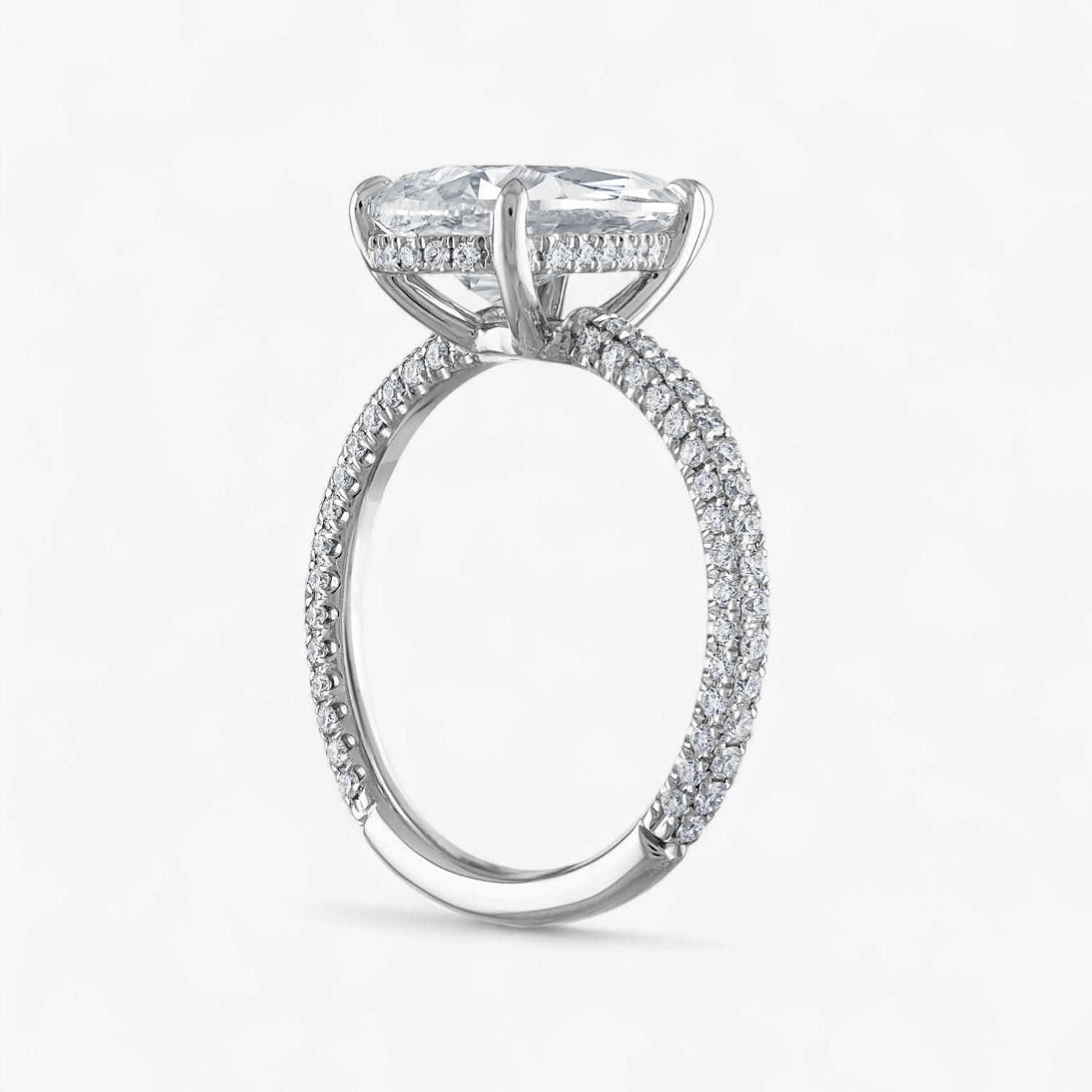 Pear Shape with Three-Sided Pave Band and Hidden Pave Halo Engagement Ring