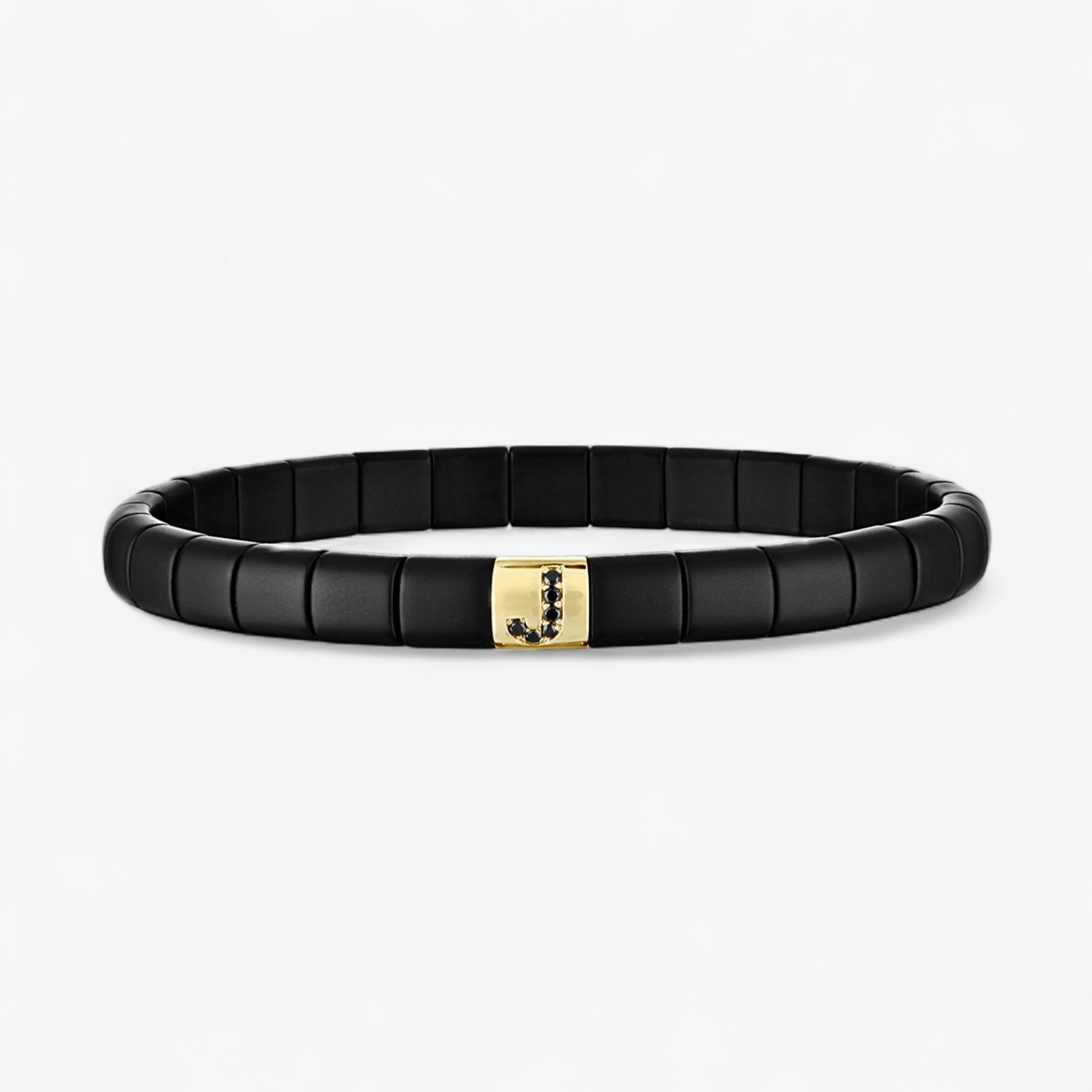 Matte Black Ceramic Bracelet with Initial