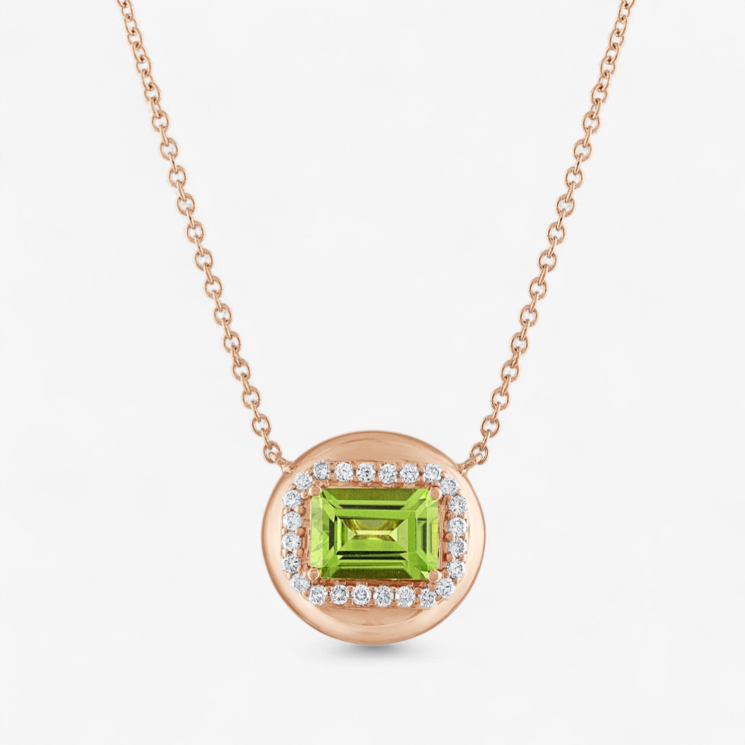 Mini Candy Button Pendant 14K Rose Gold Emerald Peridot