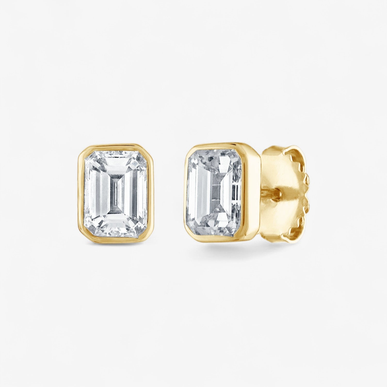 Bezel Set Emerald Cut Studs
