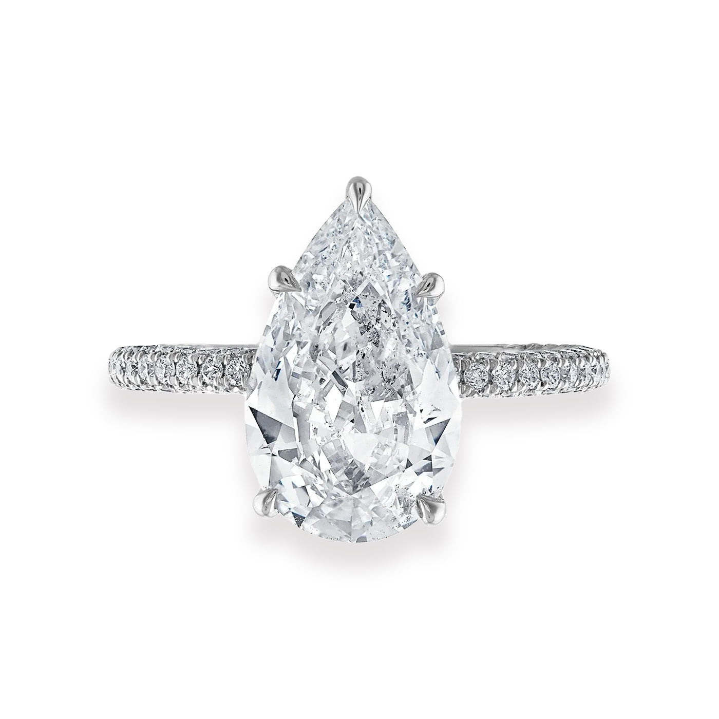 Pear Shape with Three-Sided Pave Band and Hidden Pave Halo Engagement Ring