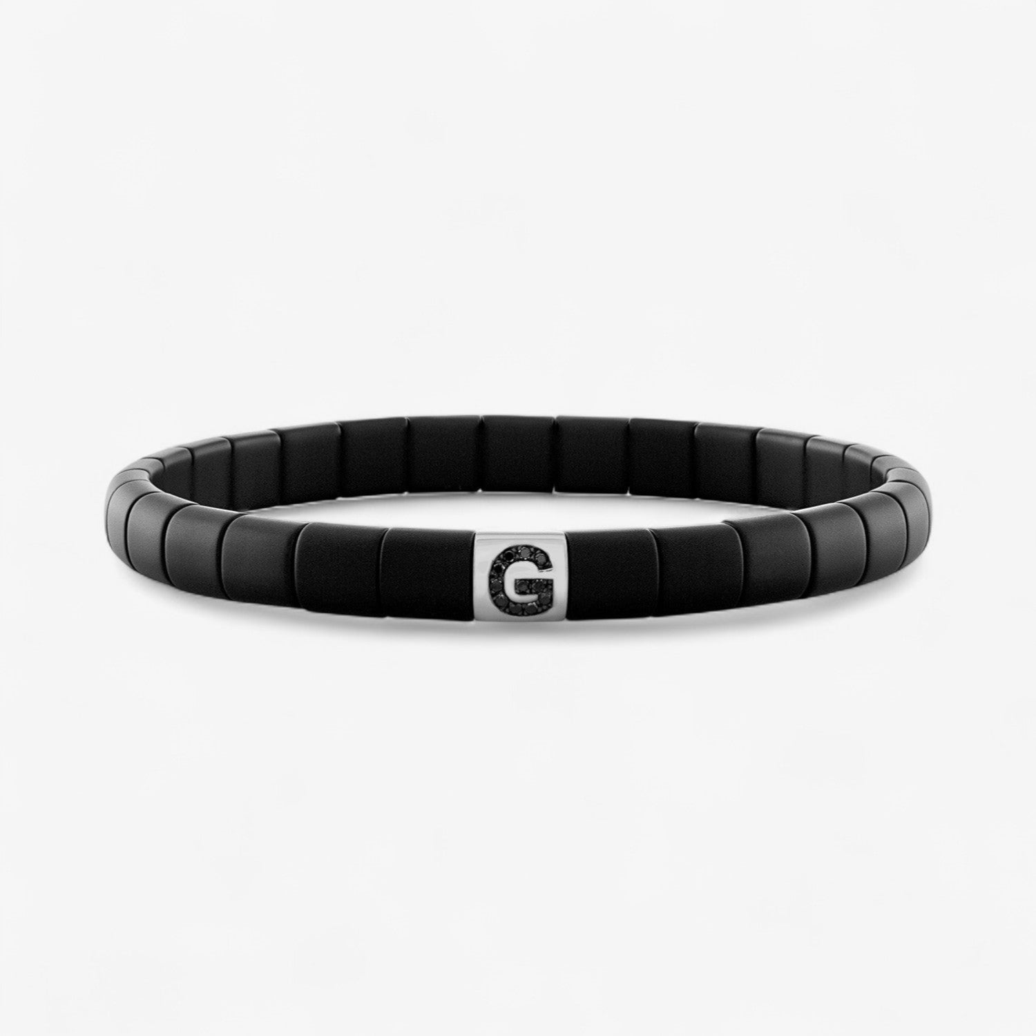 Matte Black Ceramic Bracelet with Initial