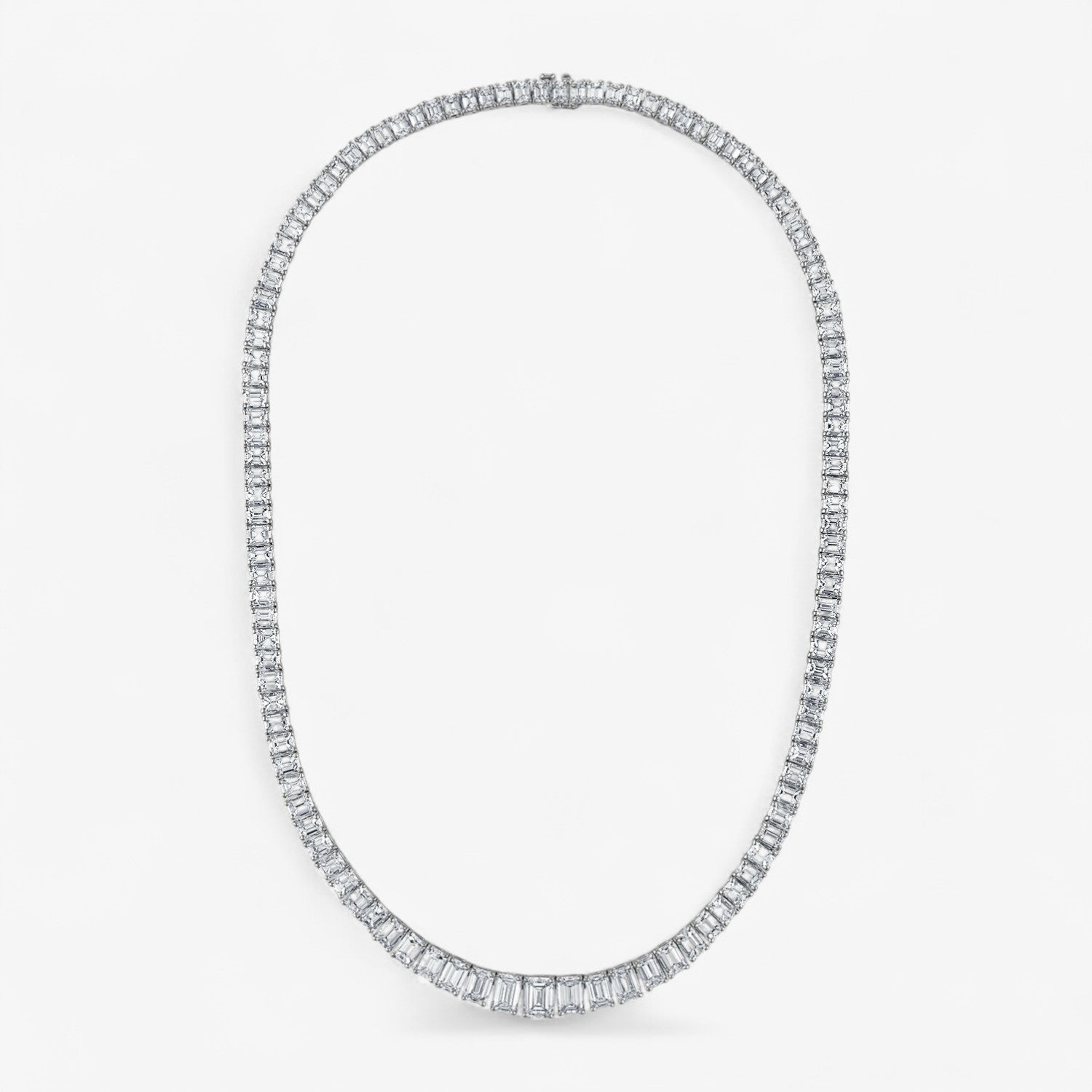 Signature Graduated Emerald Cut Tennis Necklace 18K White Gold
