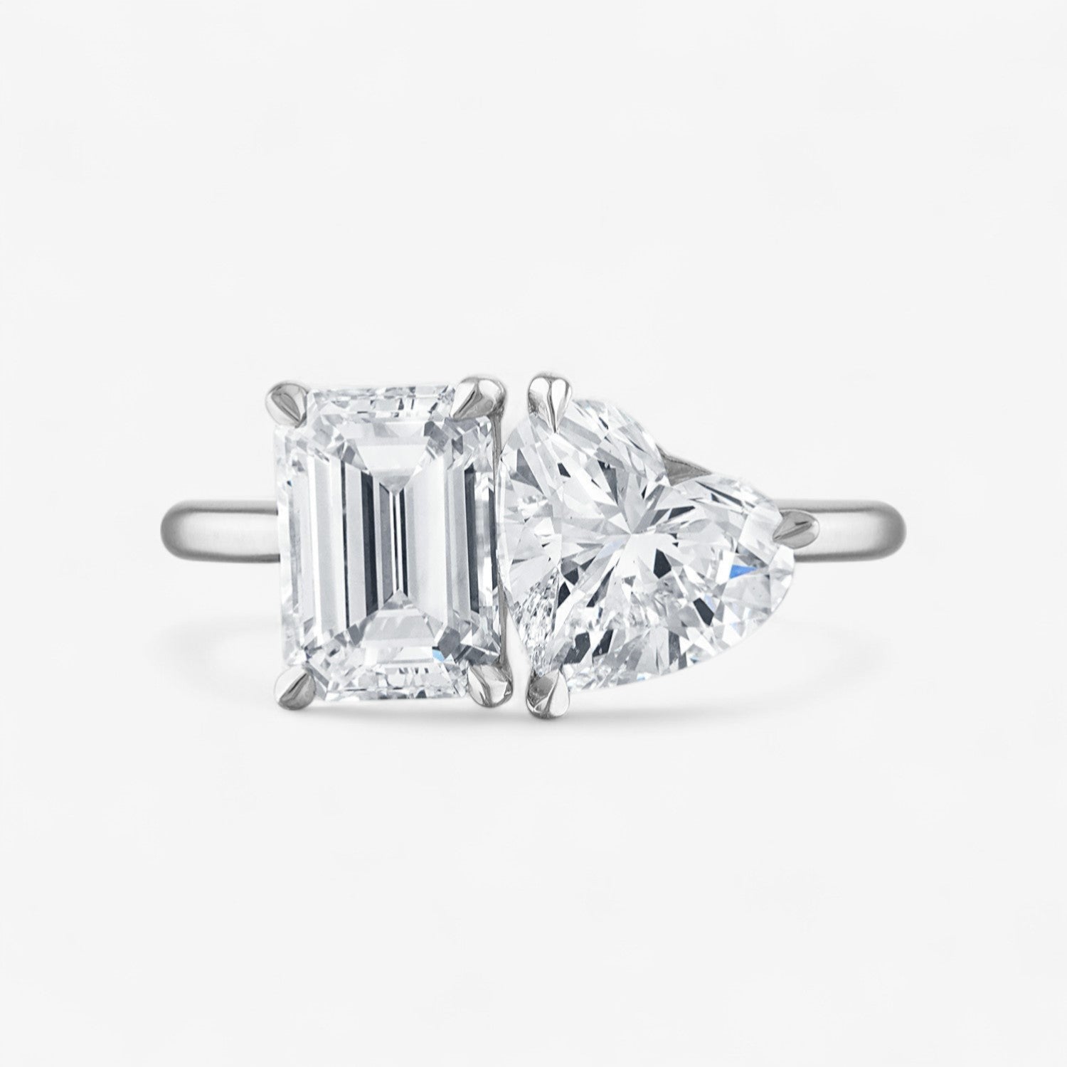 Emerald Cut and Heart Shaped Two-Stone Engagement Ring