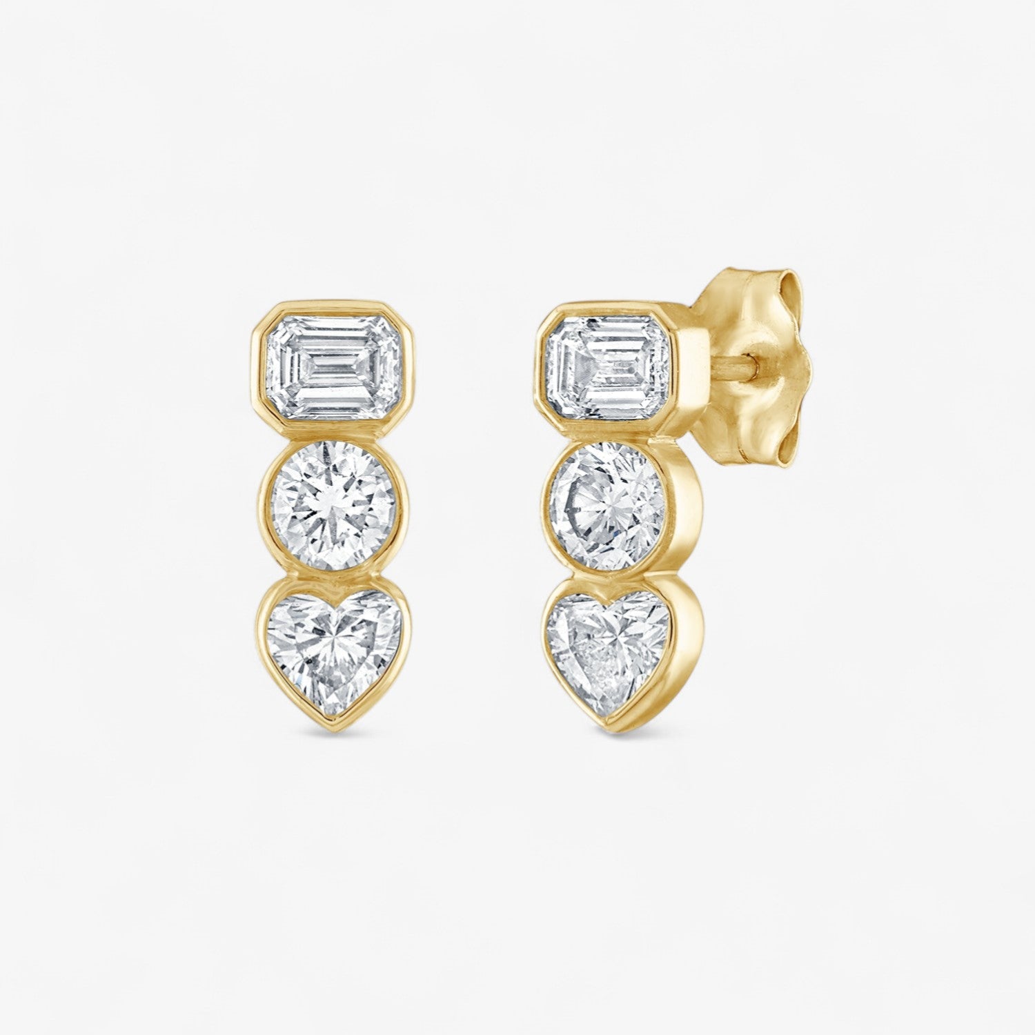 Fancy Bezel Three Stone Multi Shape Earring