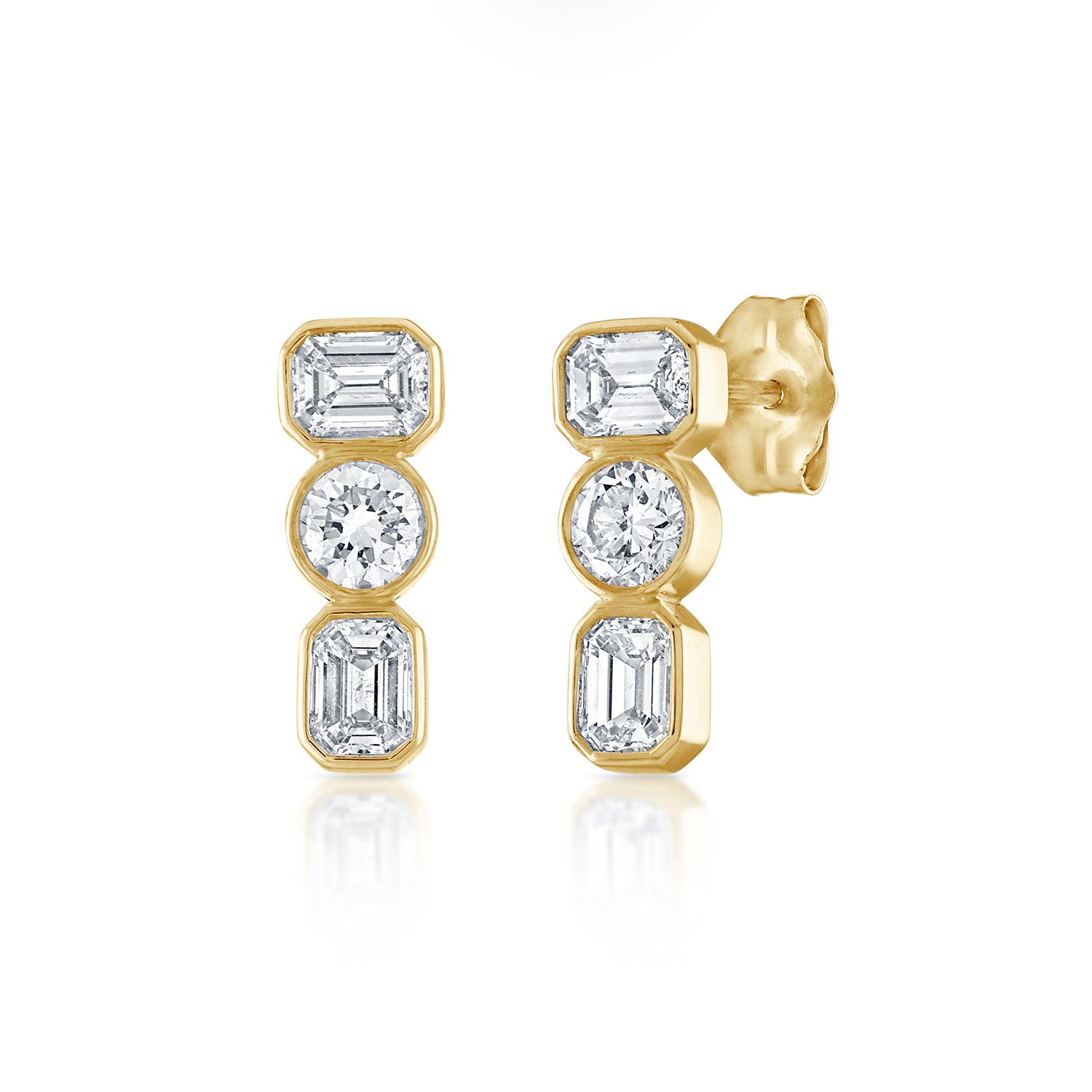 Fancy Bezel Three Stone Multi Shape Earring