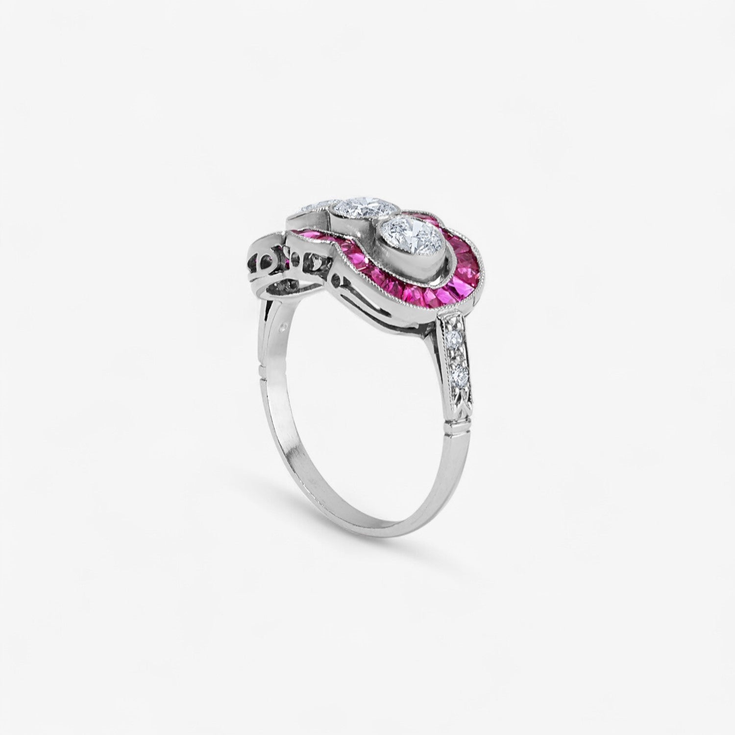 Three Stone Diamond Ring with Rubies