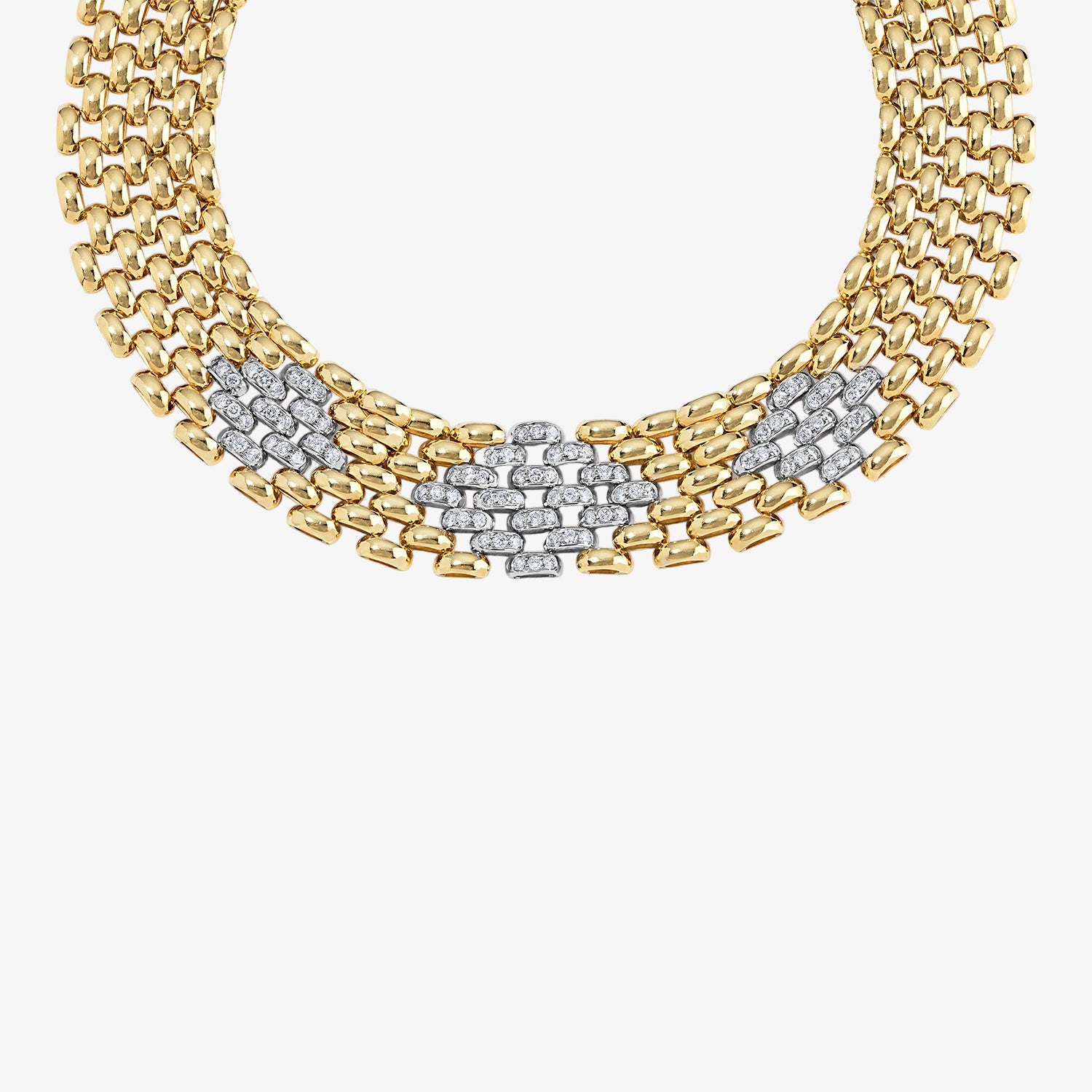 Brick Links with Diamond Center Collar Necklace