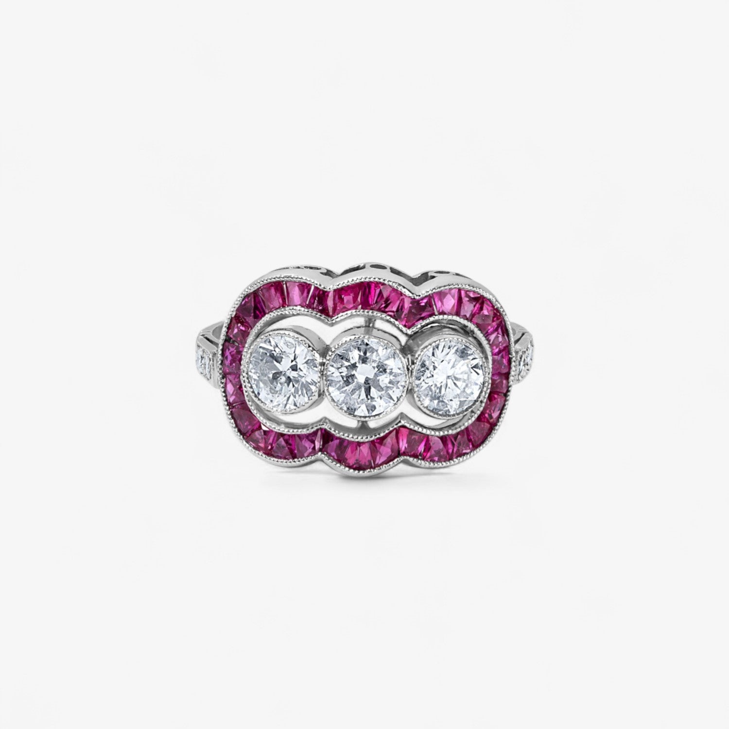 Three Stone Diamond Ring with Rubies