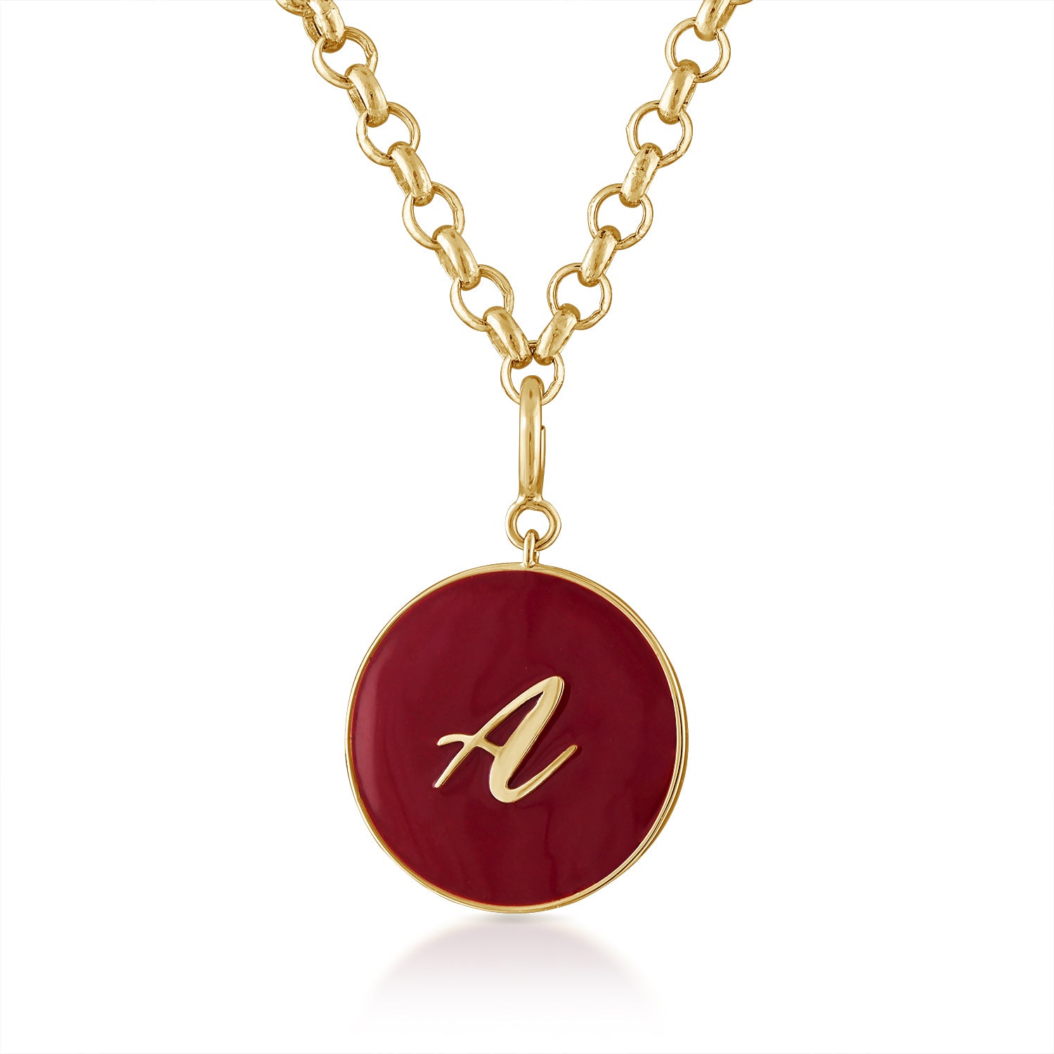Enamel Disc with Gold Initial Necklace