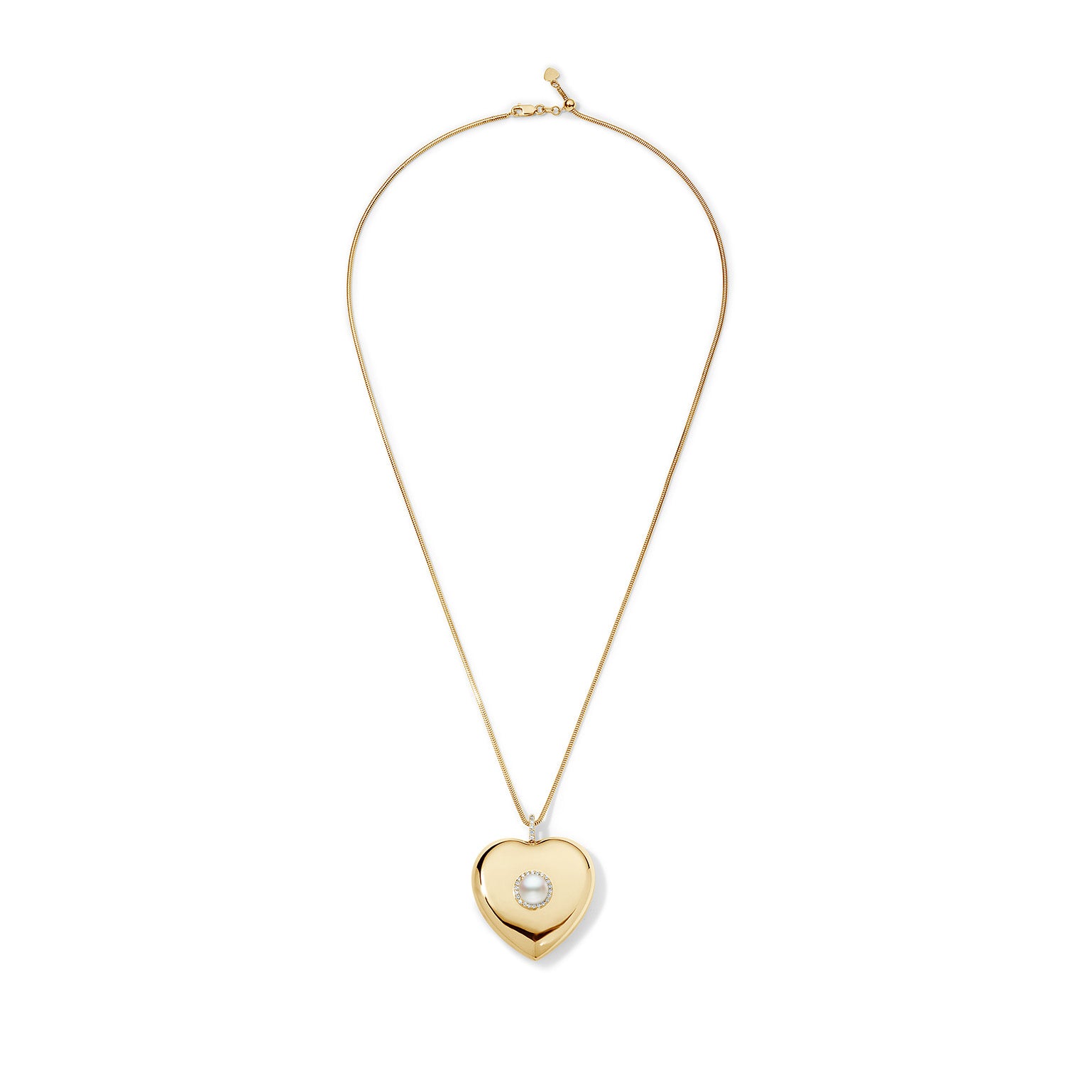 Heart Button Necklace with Pearl Center