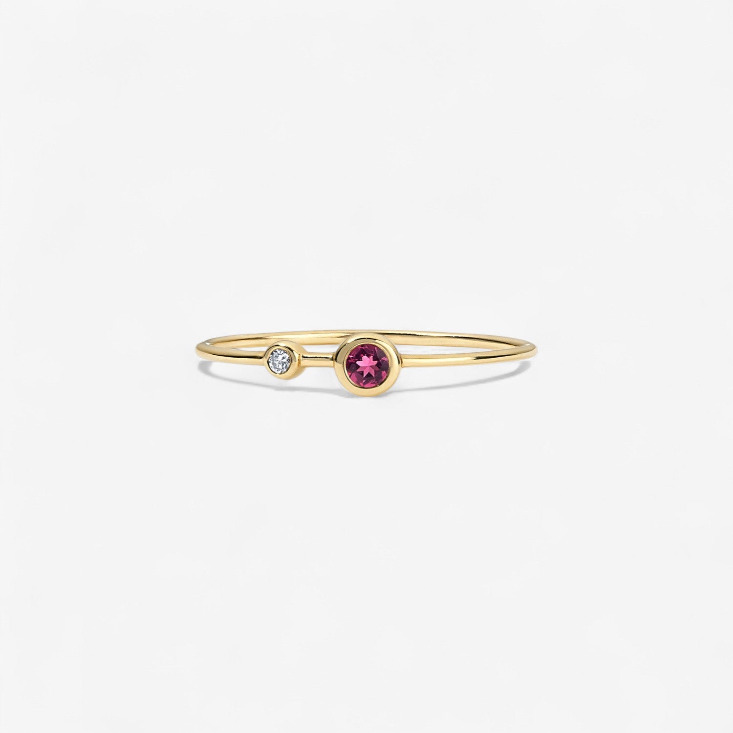 Margot Diamond and Gemstone Two Stone Ring 14K Yellow Gold Pink Tourmaline