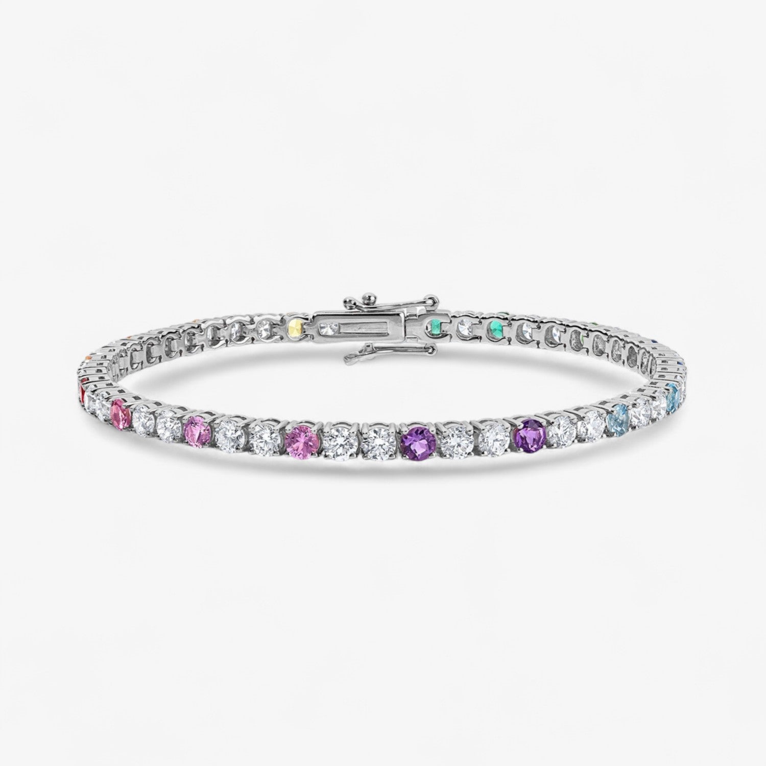Signature Rainbow Sapphire and Diamond Tennis Bracelet 14K White Gold 6.00CT