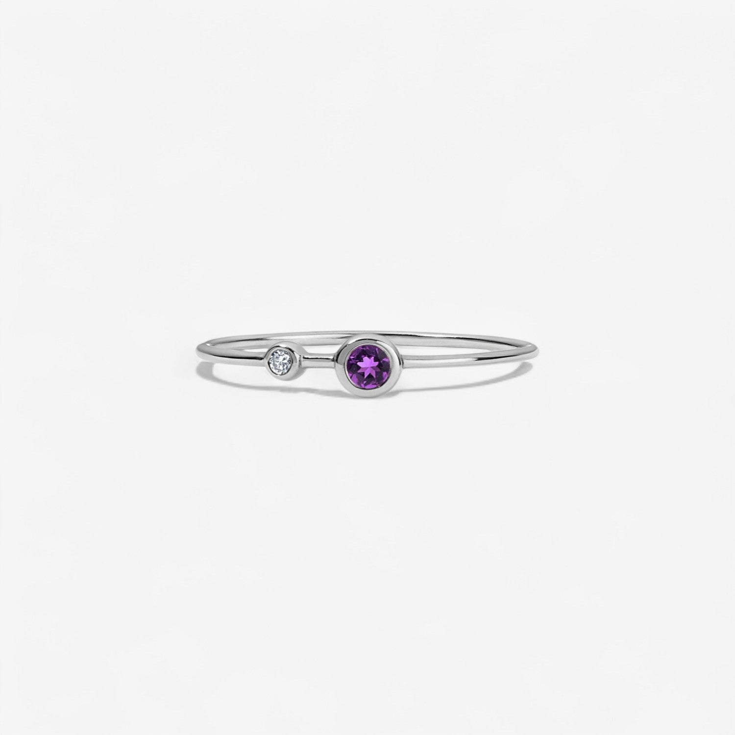 Margot Diamond and Gemstone Two Stone Ring 14K White Gold Amethyst