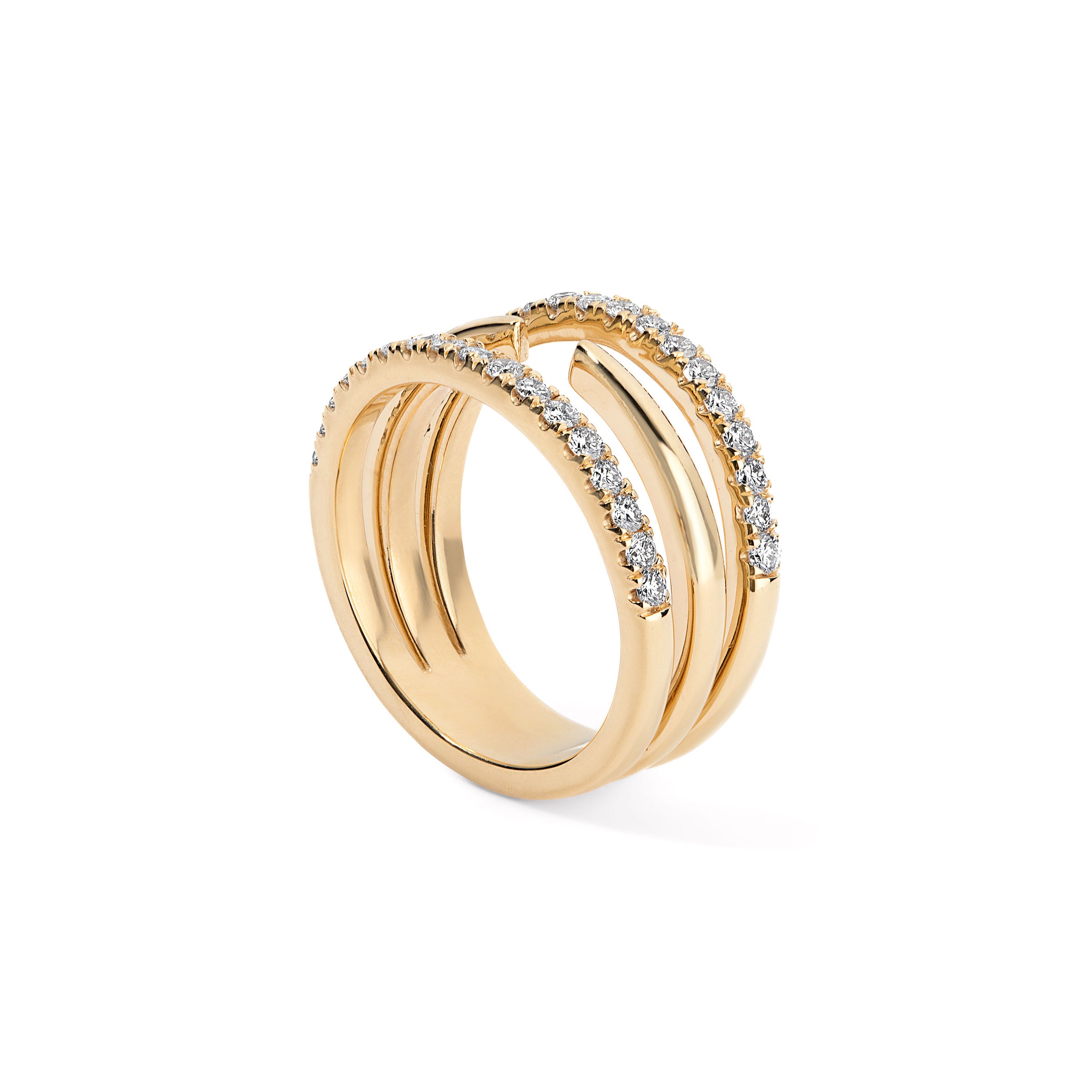 Vault Sale: Gold and Diamond Three Row Claw Ring Yellow Gold Size 7
