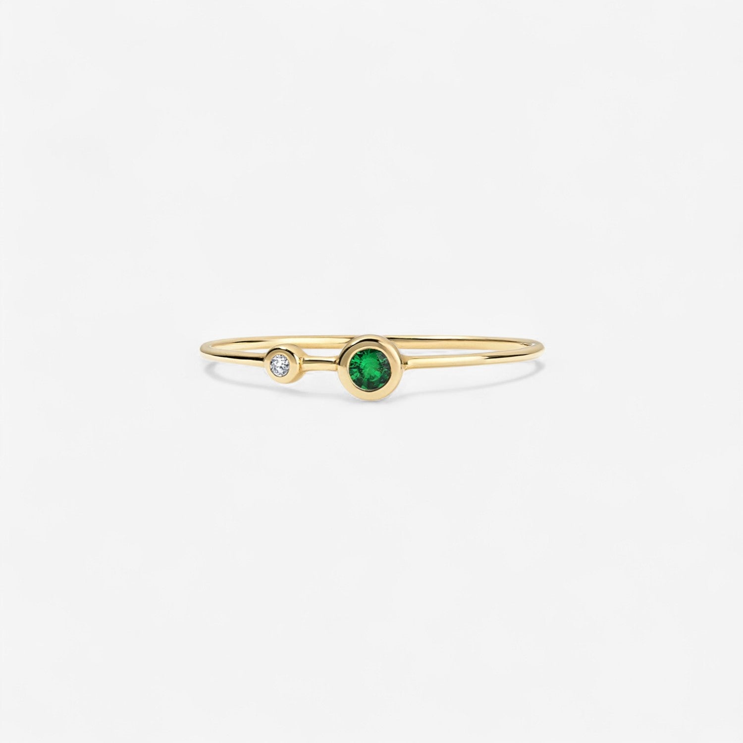 Margot Diamond and Gemstone Two Stone Ring 14K Yellow Gold Green Tsavorite