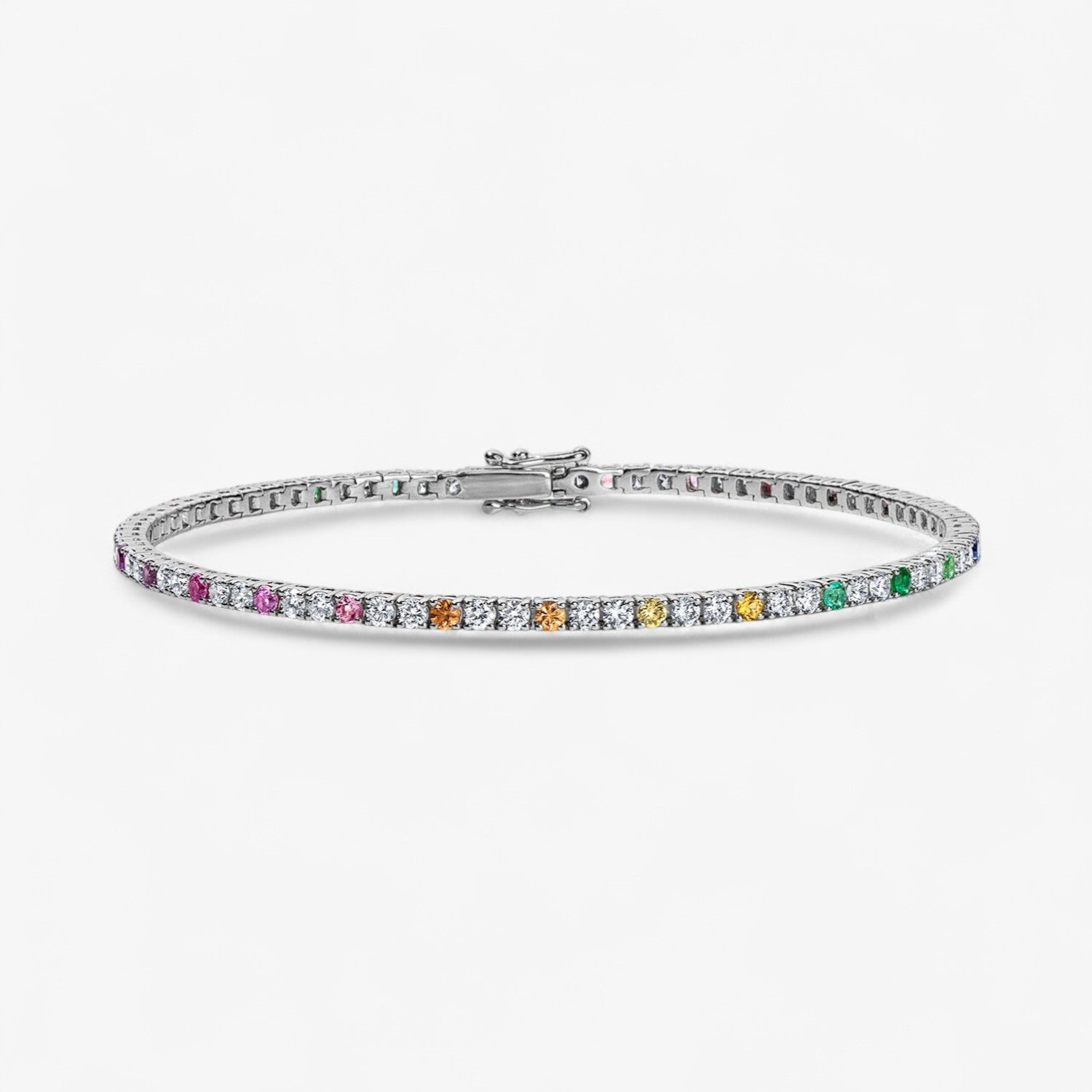 Signature Rainbow Sapphire and Diamond Tennis Bracelet 14K Yellow Gold 6.00CT
