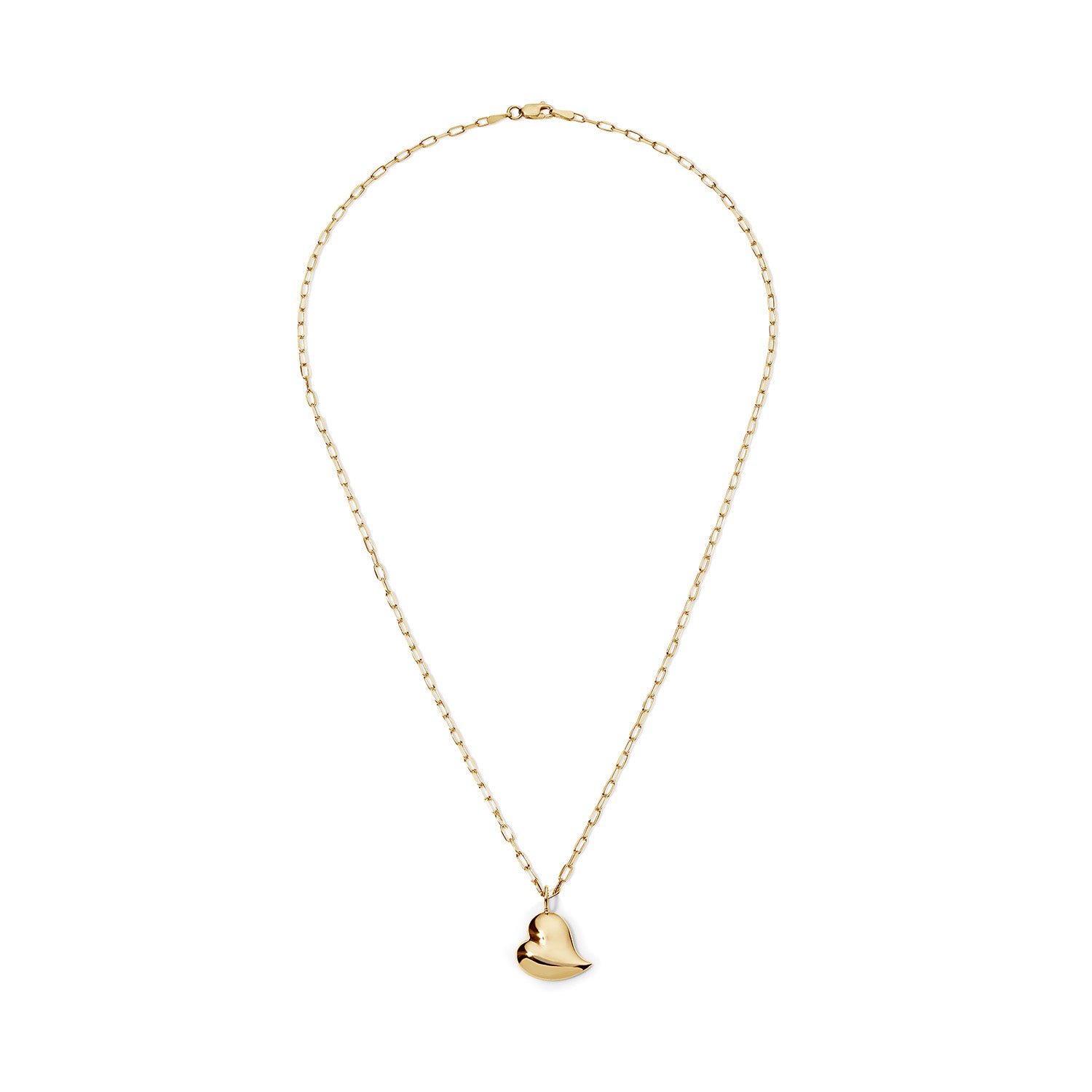 Heartfelt Gold Small Puffy Heart with Mini Paperclip Chain Necklace