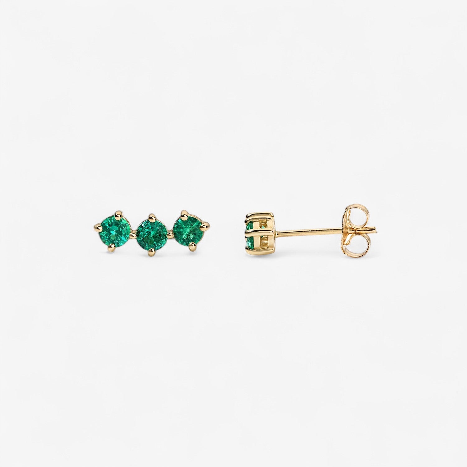 Celeste Emerald Trio Studs 14K Yellow Gold Pair