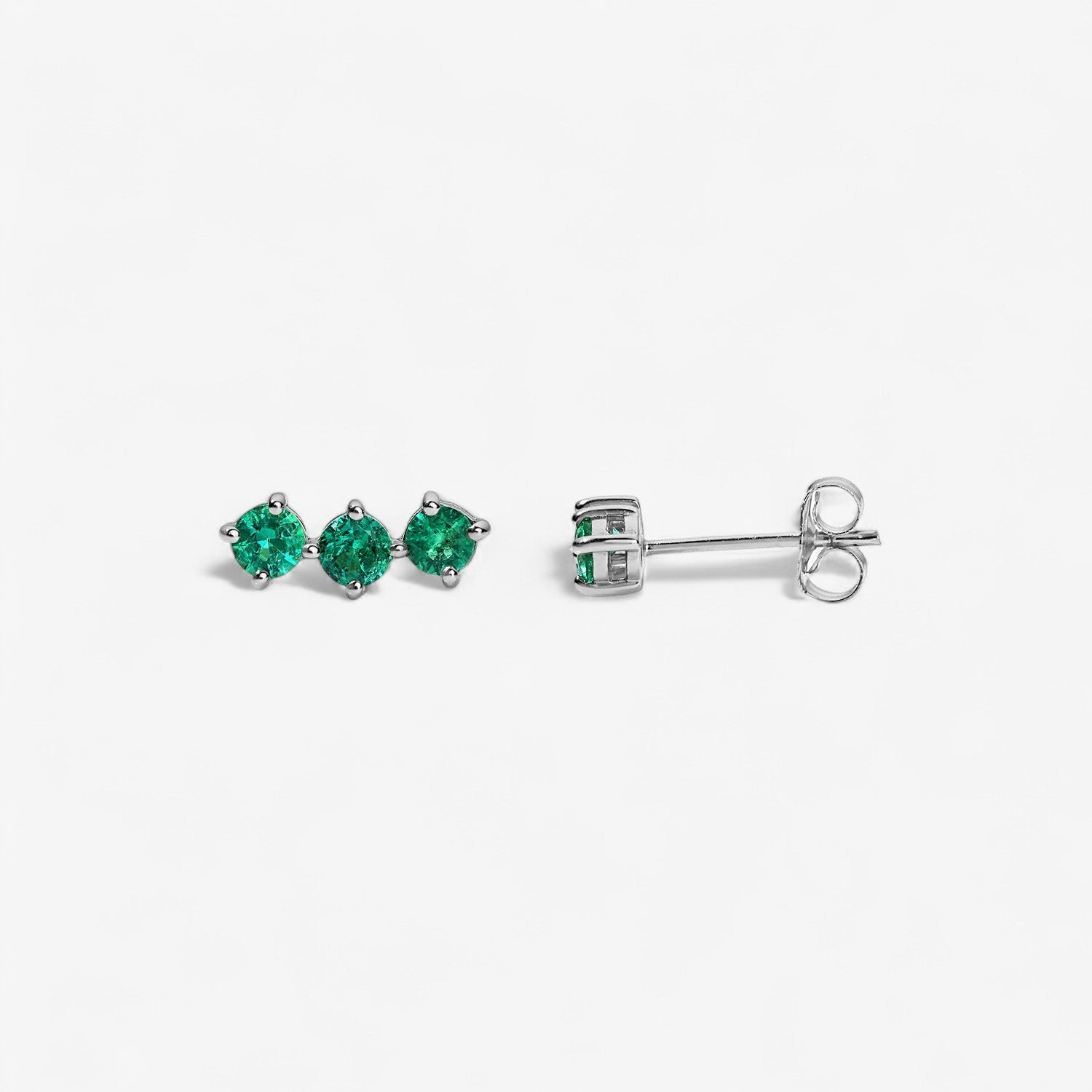 Celeste Emerald Trio Studs 14K White Gold Pair