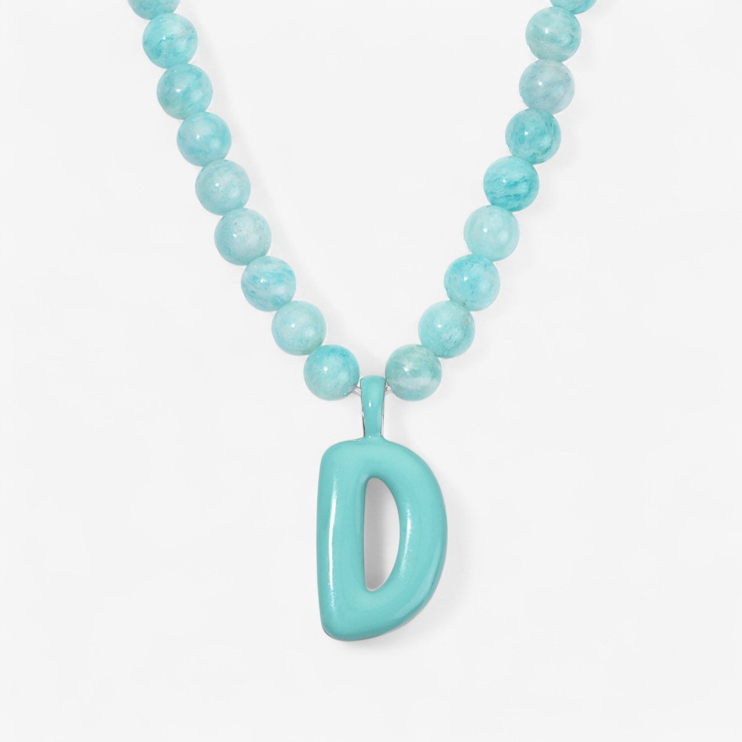 Blue Bead Necklace with Enamel Bubble Initial