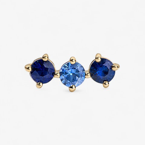 Grace Blue Sapphire Trio Studs 14K Yellow Gold Single
