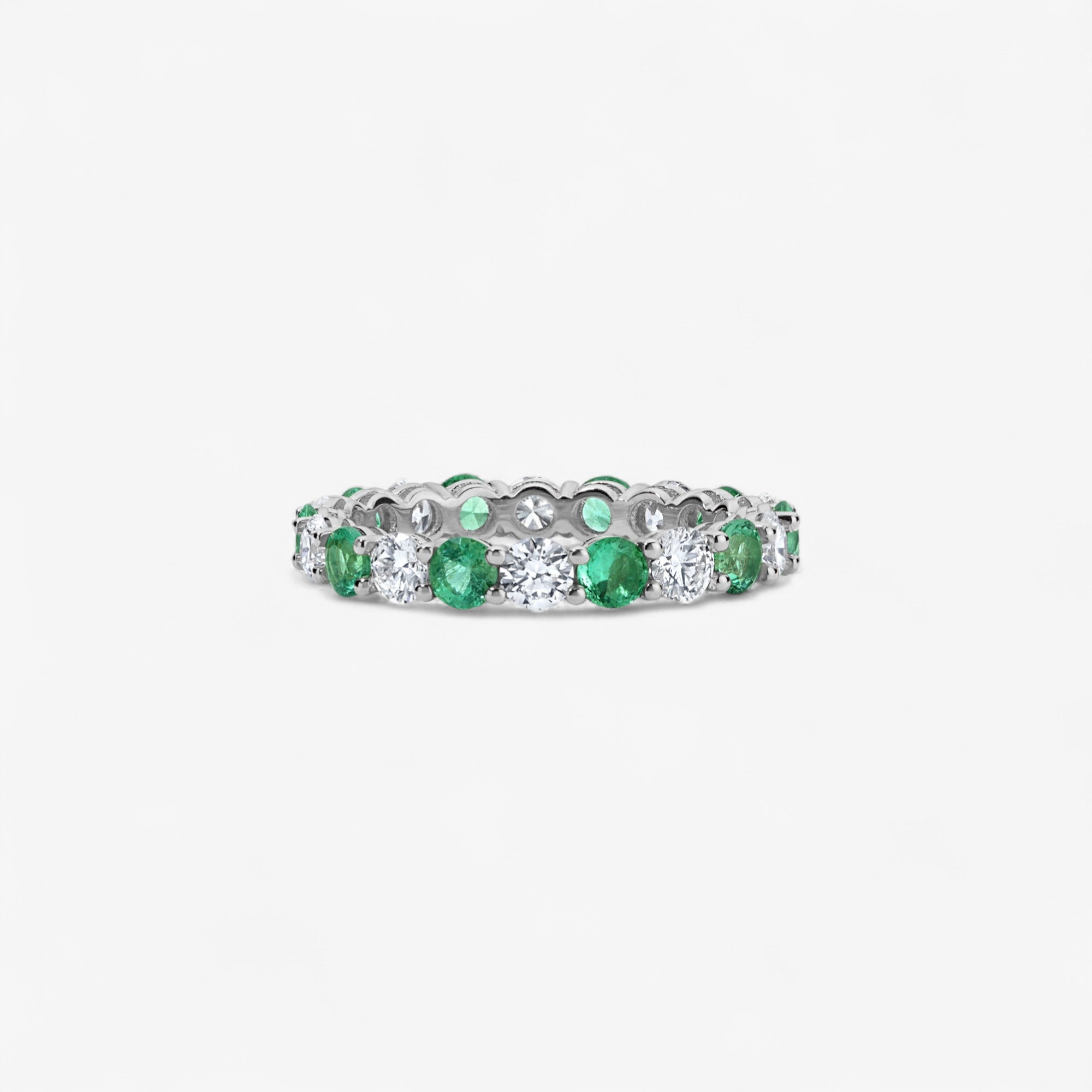Grace Emerald and Diamond Eternity Band 14K White Gold
