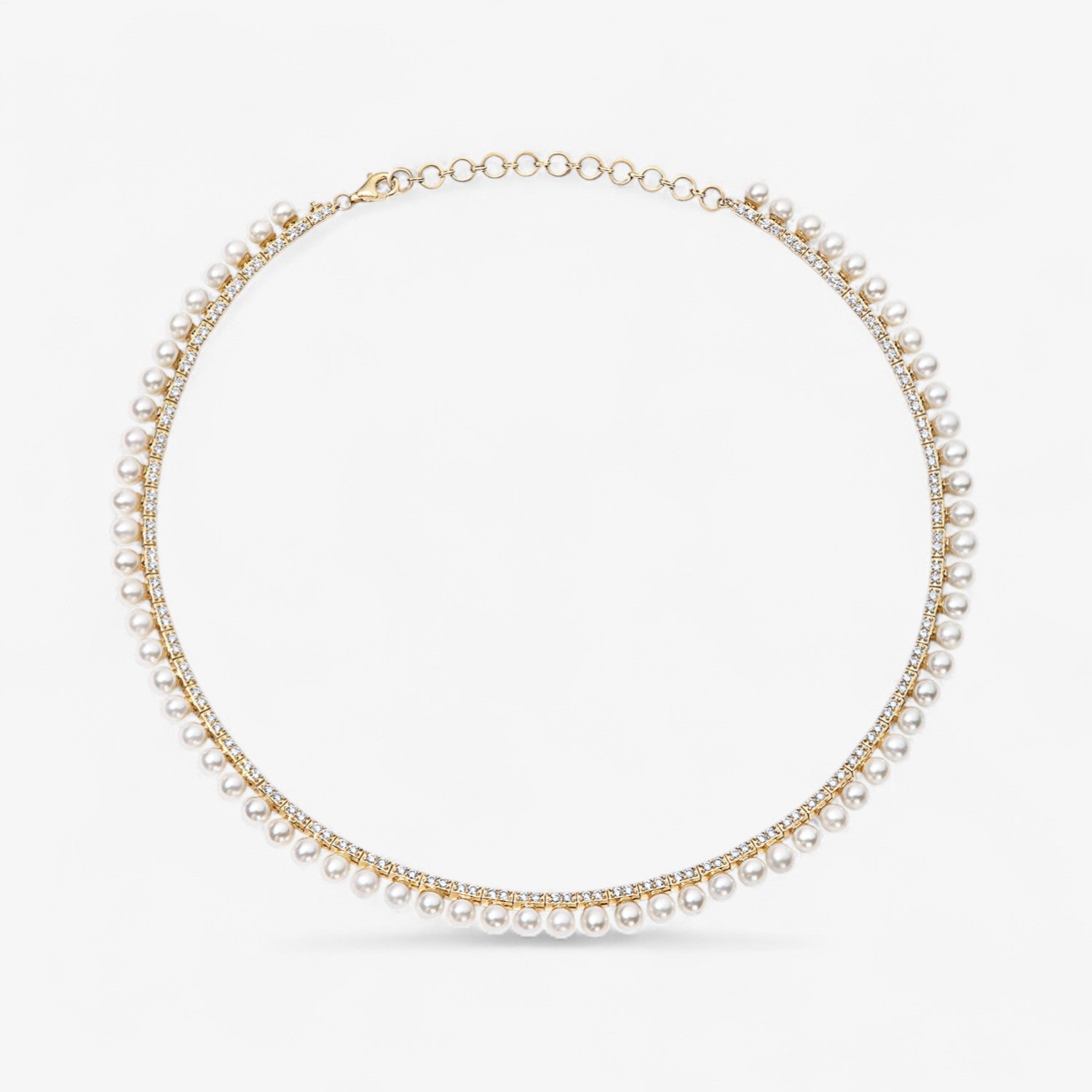 Grace Pearl and Diamond Tennis Necklace 14K Yellow Gold