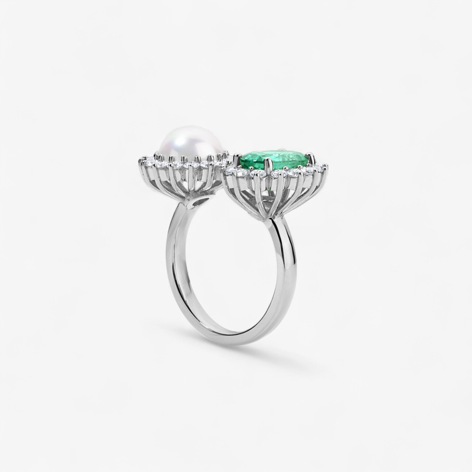 Grace Pearl and Emerald Toi et Moi Ring