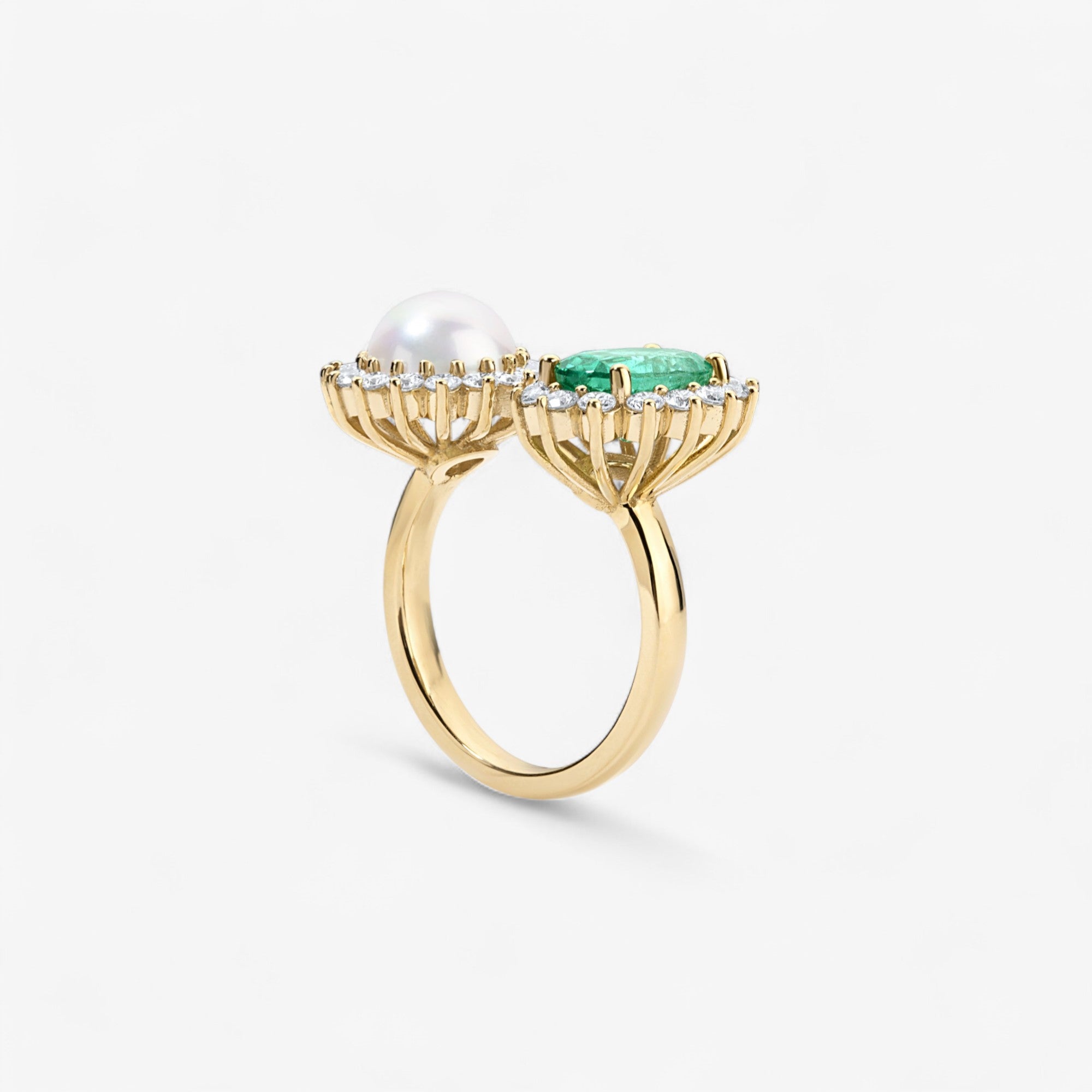 Grace Pearl and Emerald Toi et Moi Ring