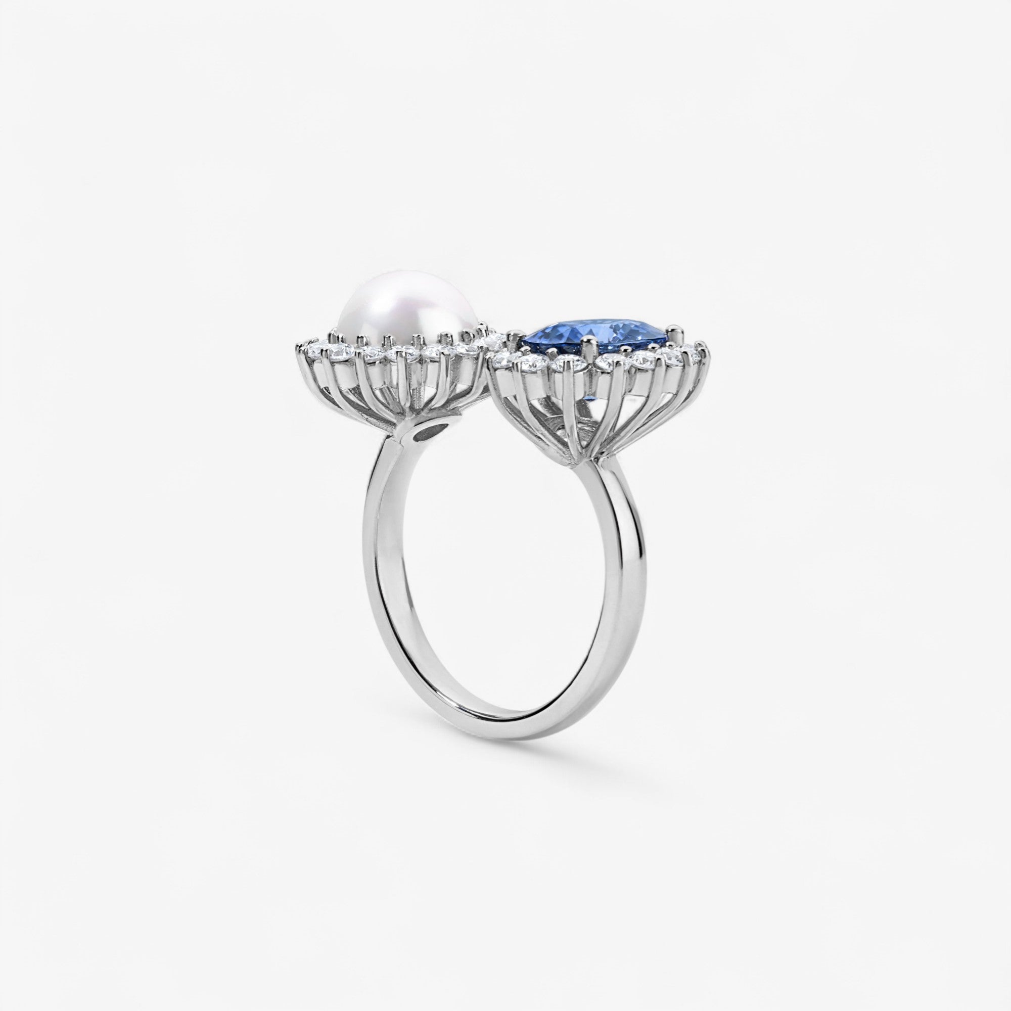 Grace Pearl and Sapphire Toi et Moi Ring