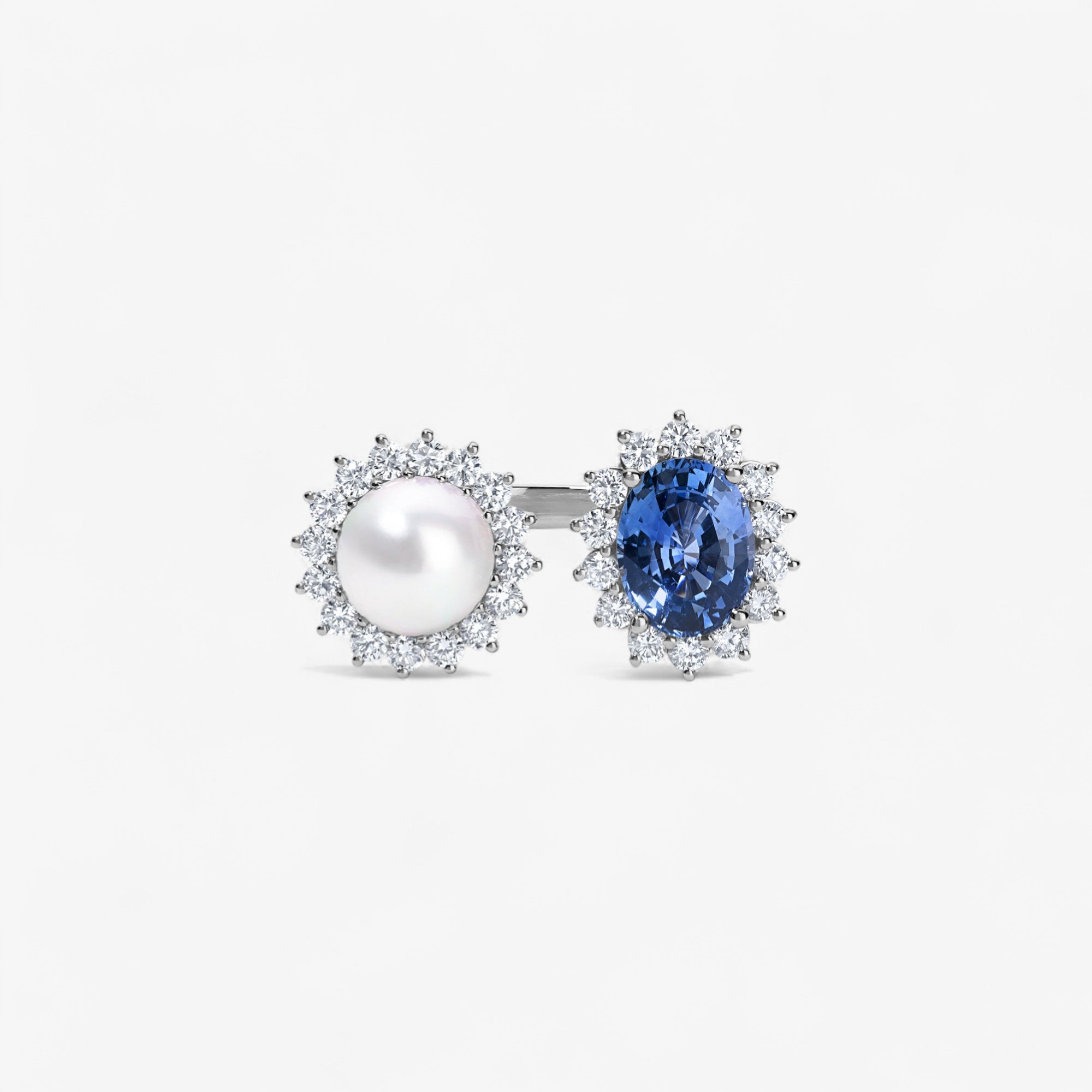 Grace Pearl and Sapphire Toi et Moi Ring