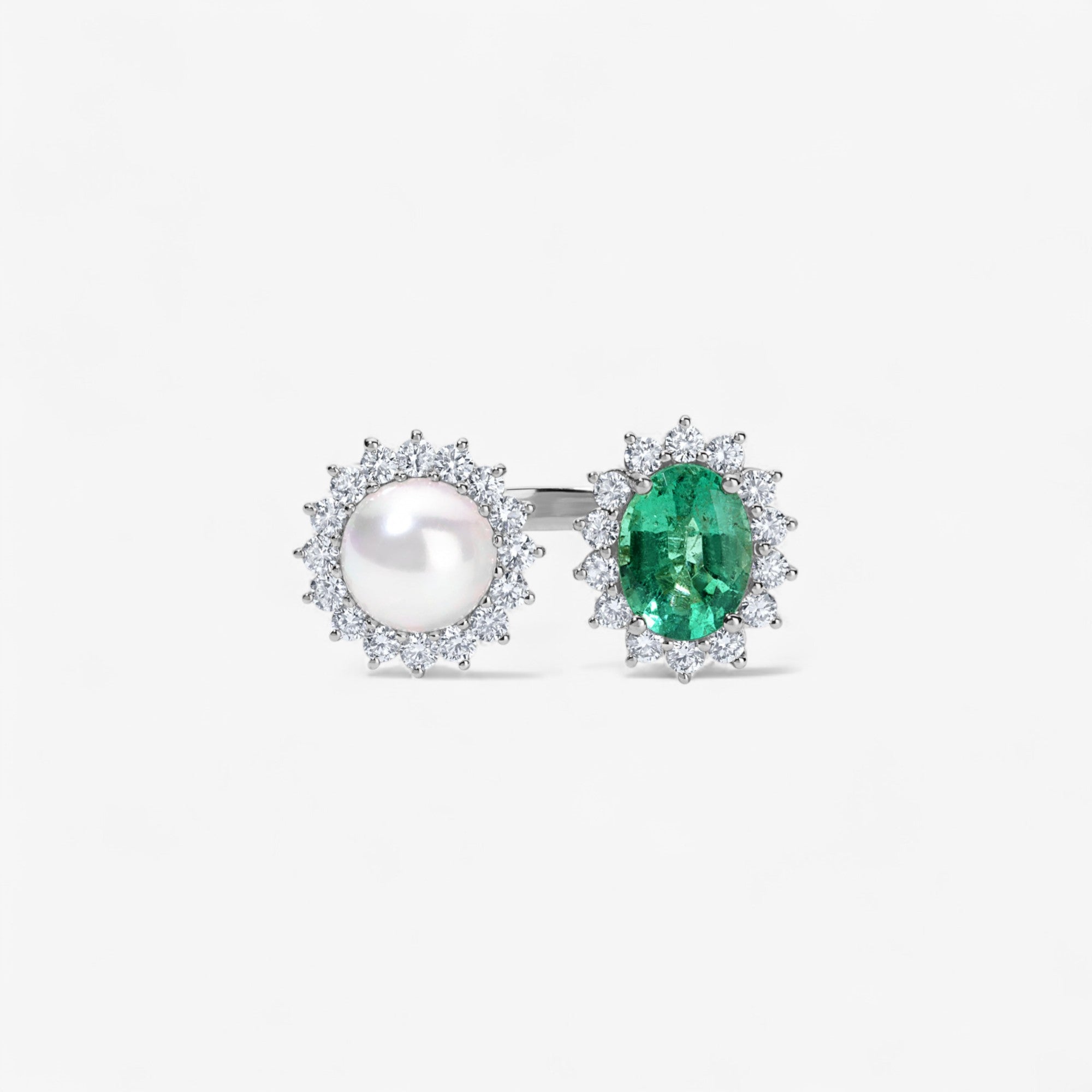 Grace Pearl and Emerald Toi et Moi Ring
