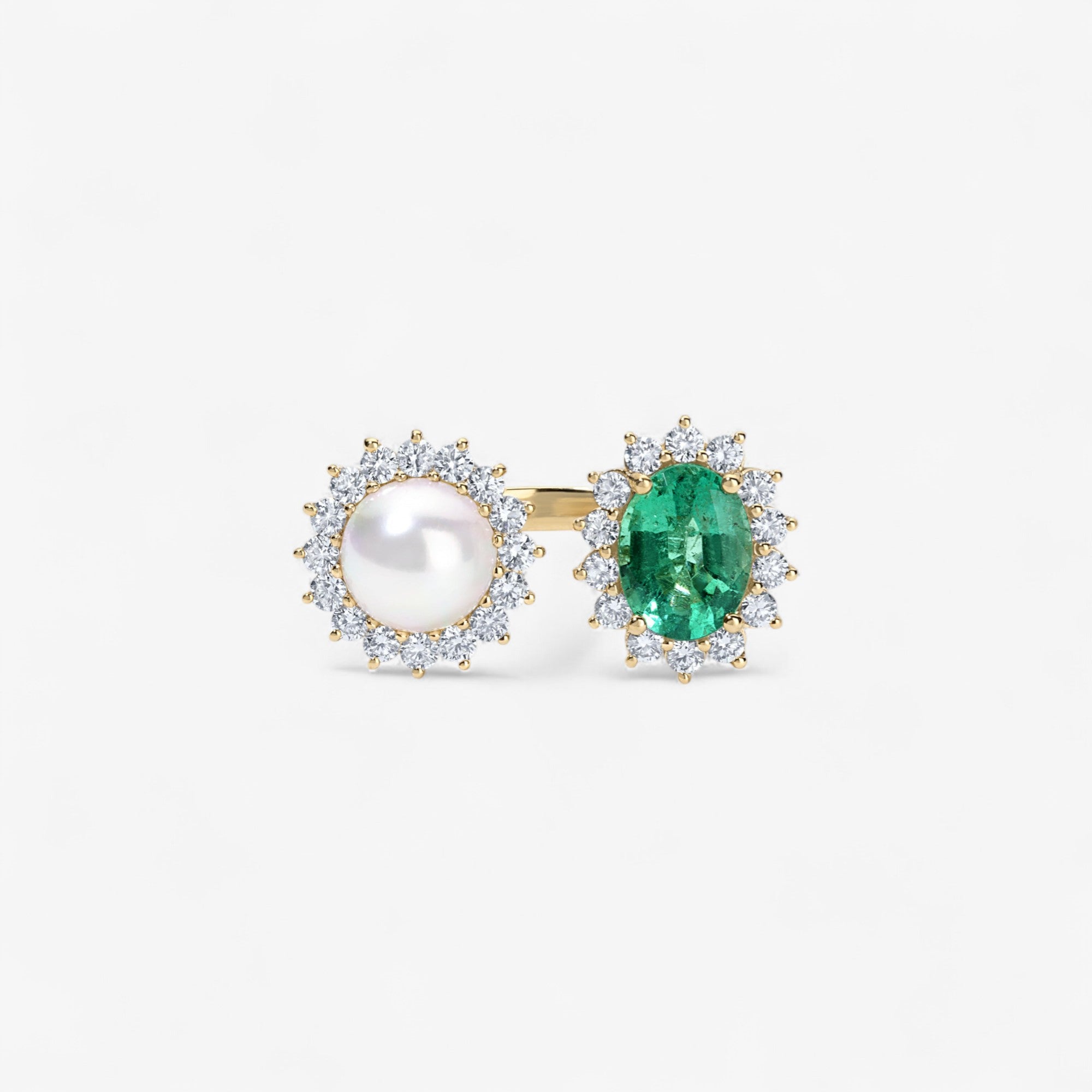 Grace Pearl and Emerald Toi et Moi Ring