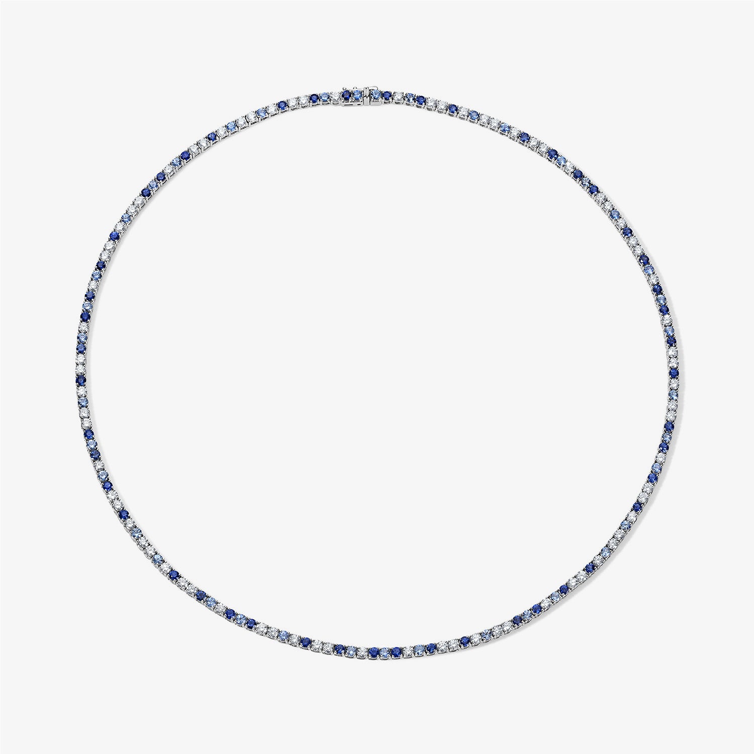 Grace Blue Sapphire and Diamond Tennis Necklace 14K White Gold