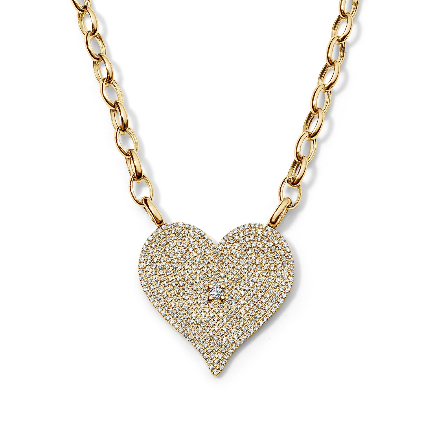 Heartfelt Gold and Diamond Heart with Oval Chain Necklace