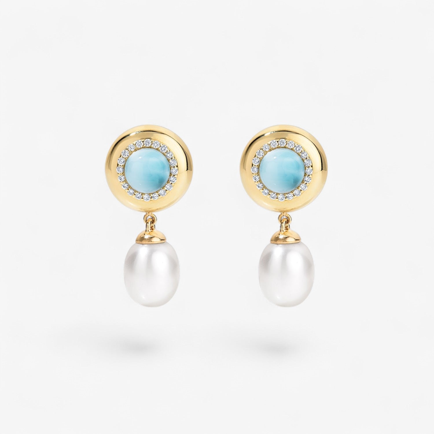 Larimar with Pearl Drop Candy Button Earrings