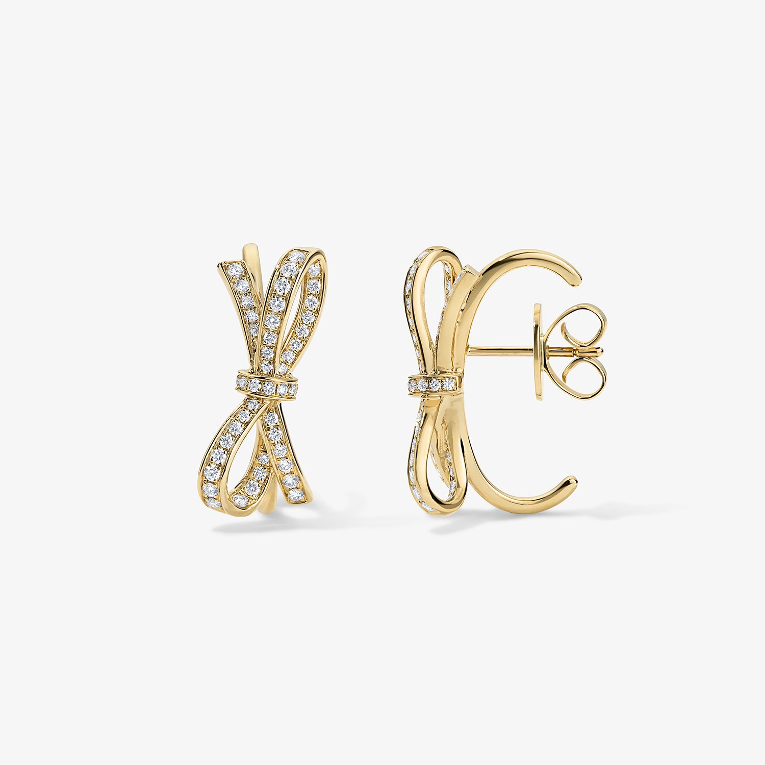 Grace Pave Bow Huggie Studs 14K Yellow Gold
