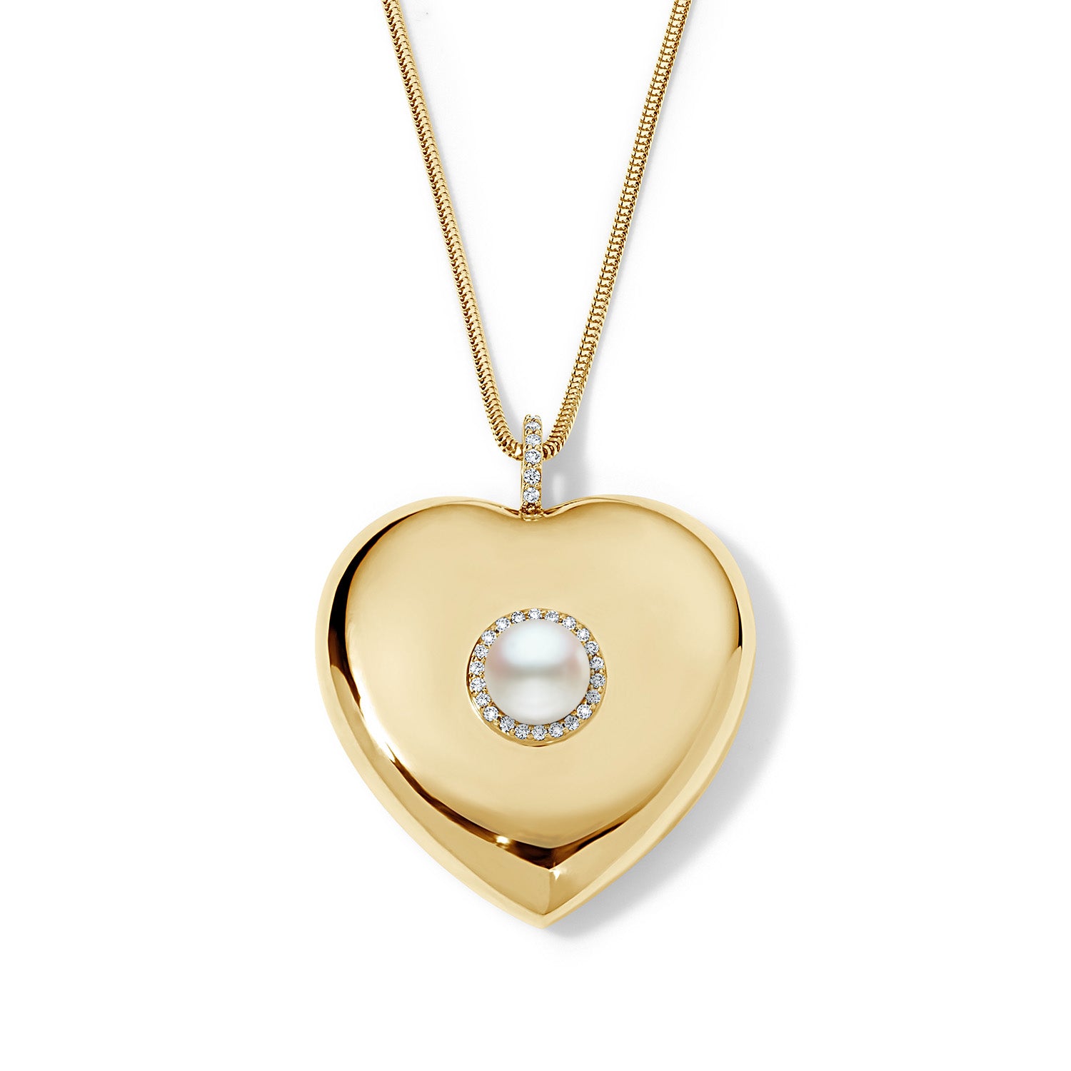 Heart Button Necklace with Pearl Center