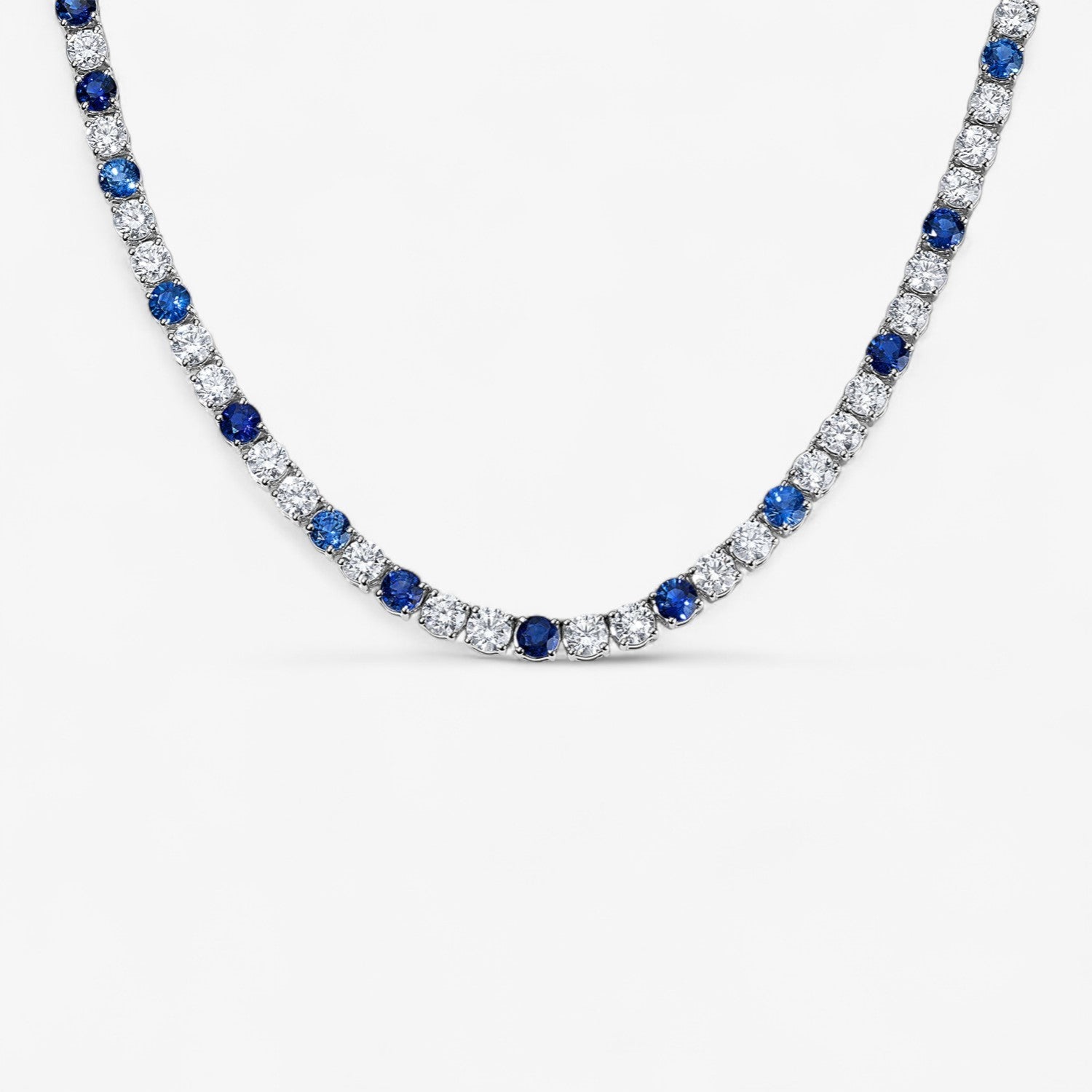 Blue Sapphire and Diamond Tennis Necklace