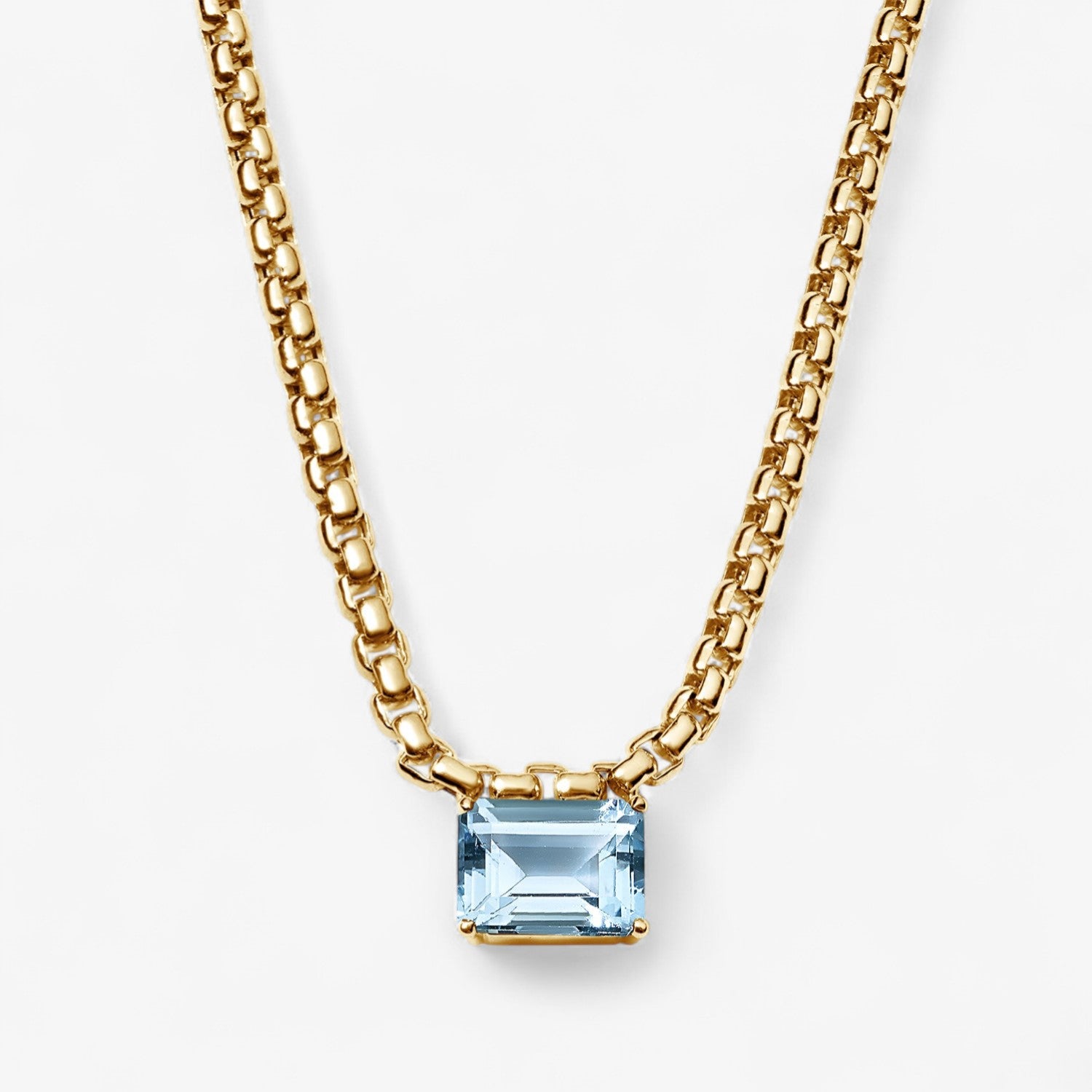 Avery Gemstone Box Chain Necklace 14K Yellow Gold Sky Blue Topaz
