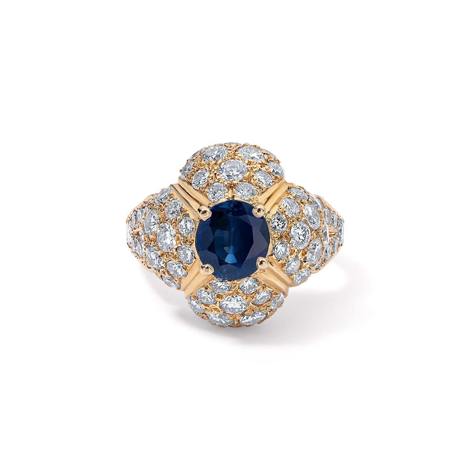 Vintage Blue Sapphire and Diamond Cocktail Ring